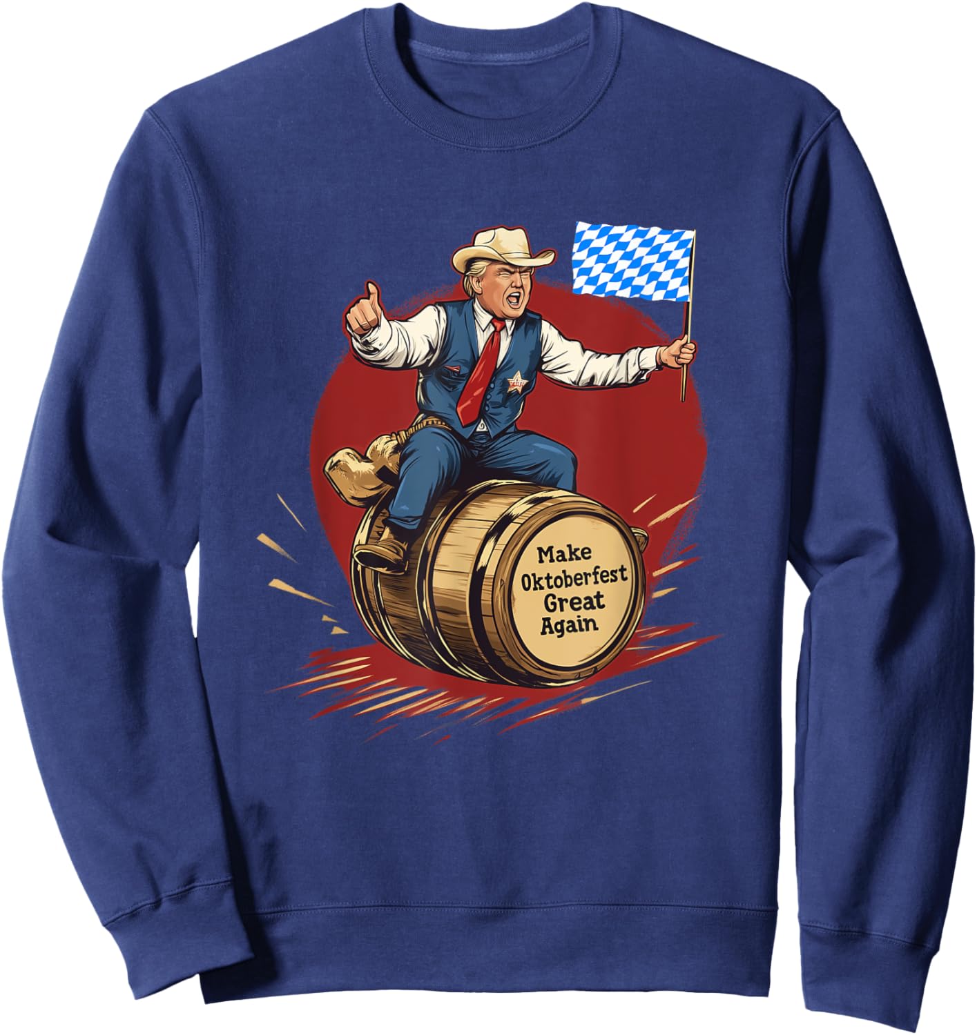 Make Oktoberfest Great Again Trump Riding Beer Barrel Sweatshirt - Sweatshirt | Navy