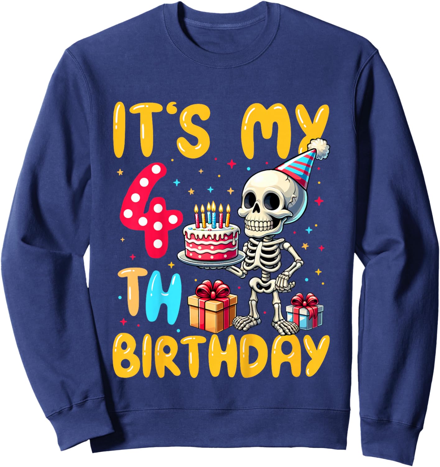 Kids It's My 4th Birthday Halloween Skeleton 4 Years Old B-day Sweatshirt - Sweatshirt | Navy