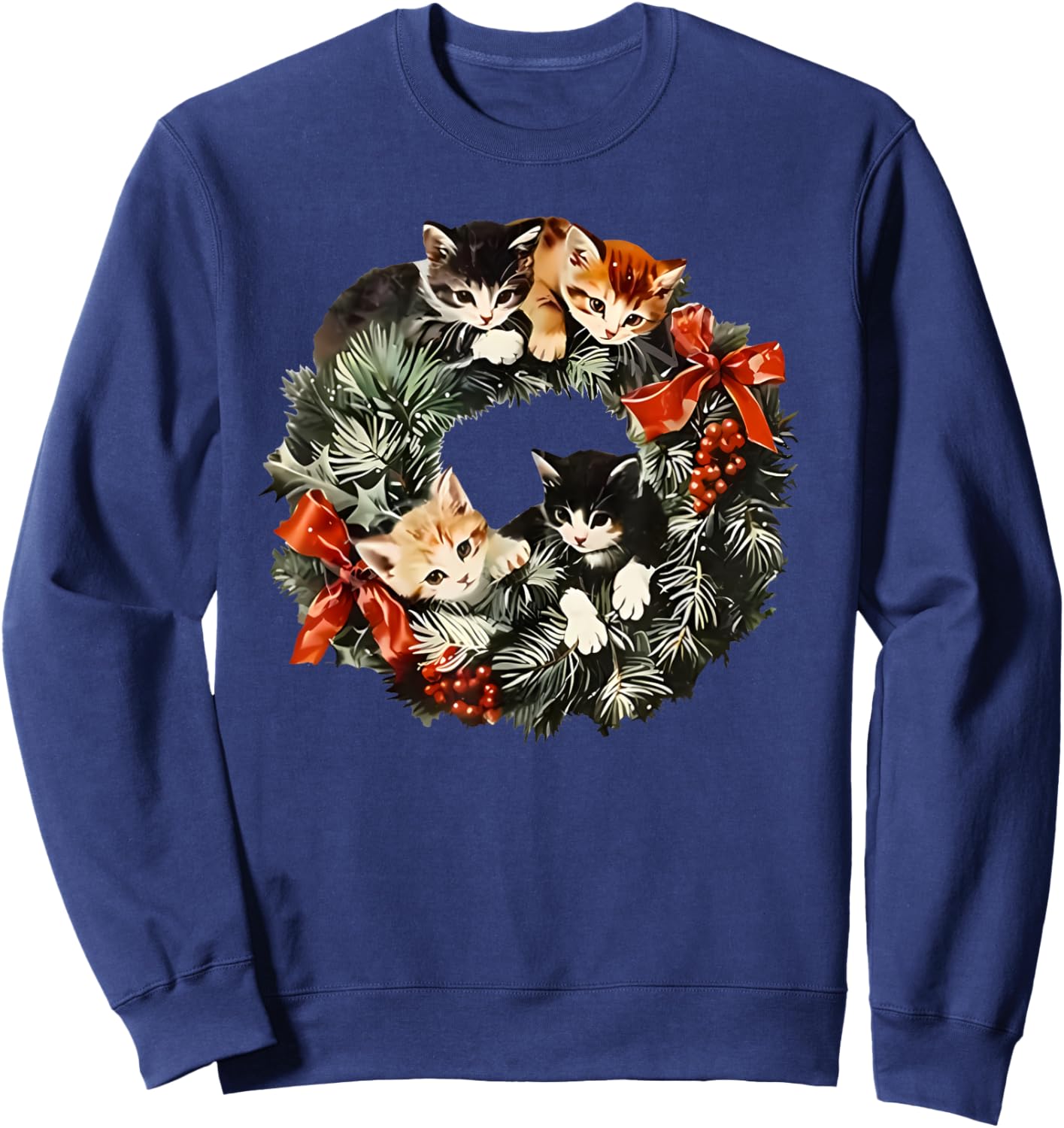 Vintage 90s Cat Christmas Sweatshirt - Sweatshirt | Navy