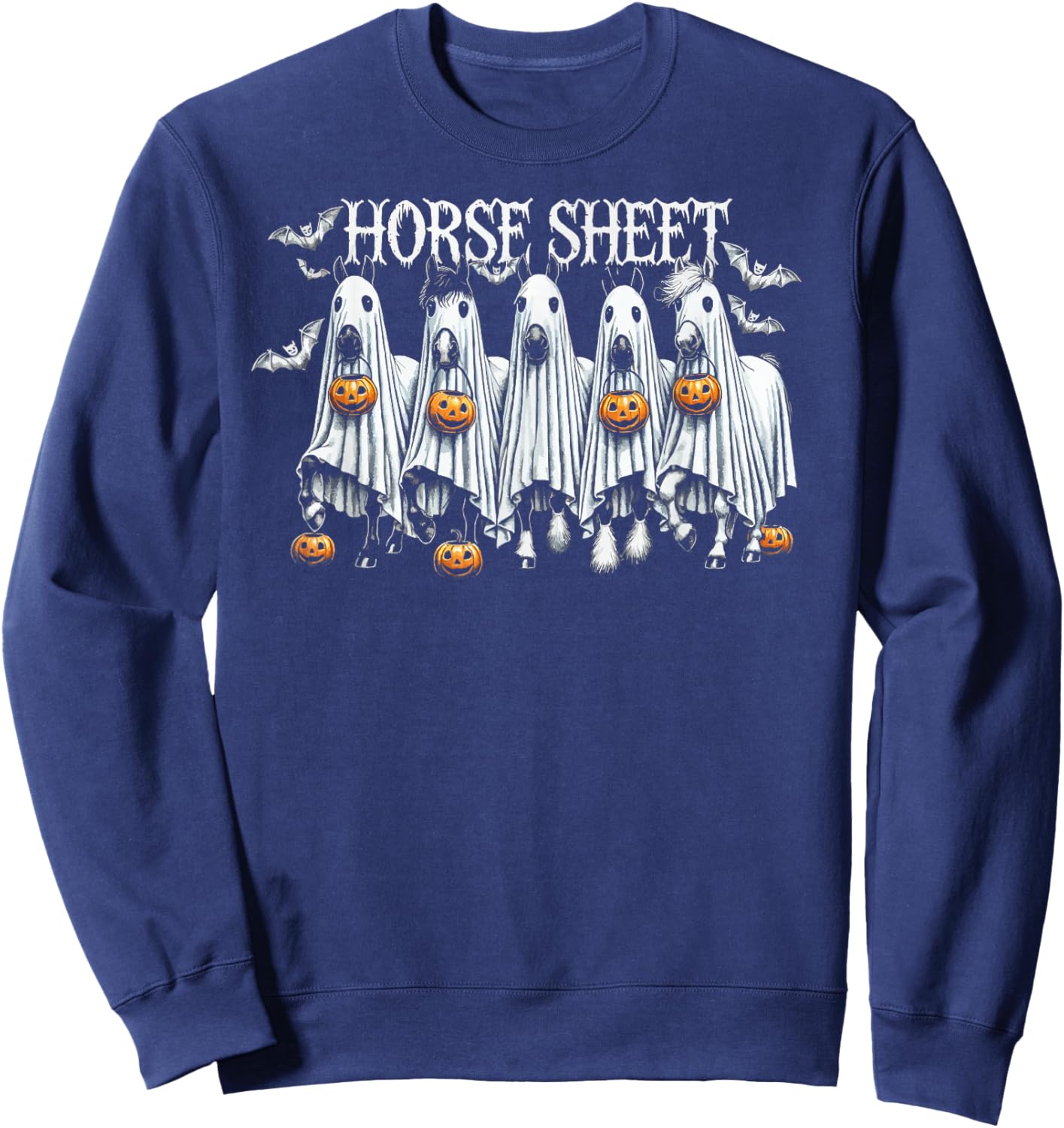 Horse Sheet Funny Ghost Horses Pumpkin Halloween Costume Sweatshirt - Sweatshirt | Navy