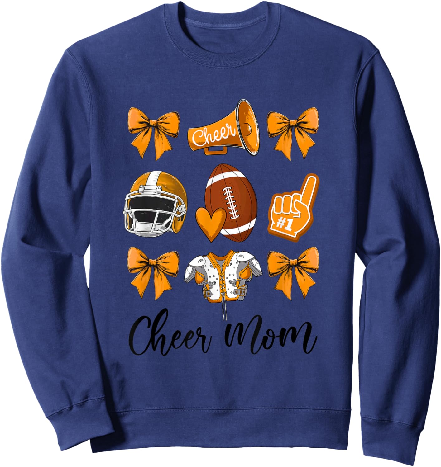 Cheer Mom Orange Women Cheerleading Football Coquette Bow Sweatshirt - Sweatshirt | Navy