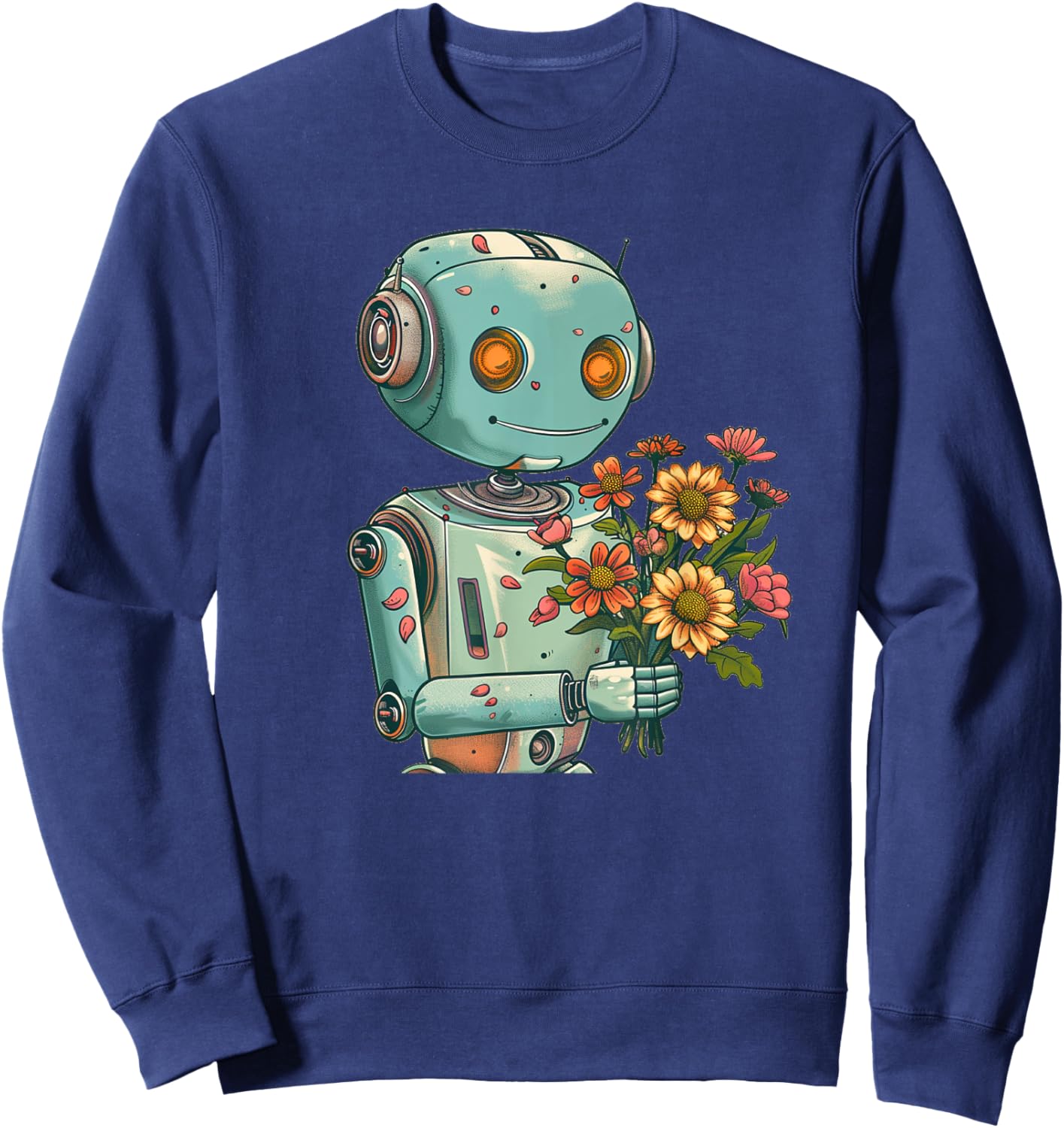 Robot with Bloom and Flowers Outfit for Boys and Girls Sweatshirt - Sweatshirt | Navy