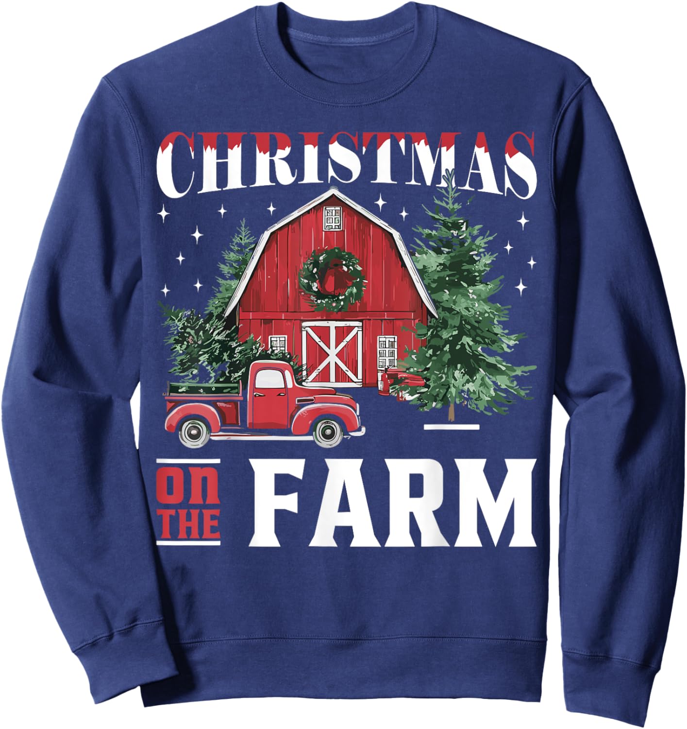 Christmas On The Farm Xmas Barn Truck Gift Cute Winter Classic Fit Black Solid Short Sleeve Sweatshirt - Sweatshirt | Navy