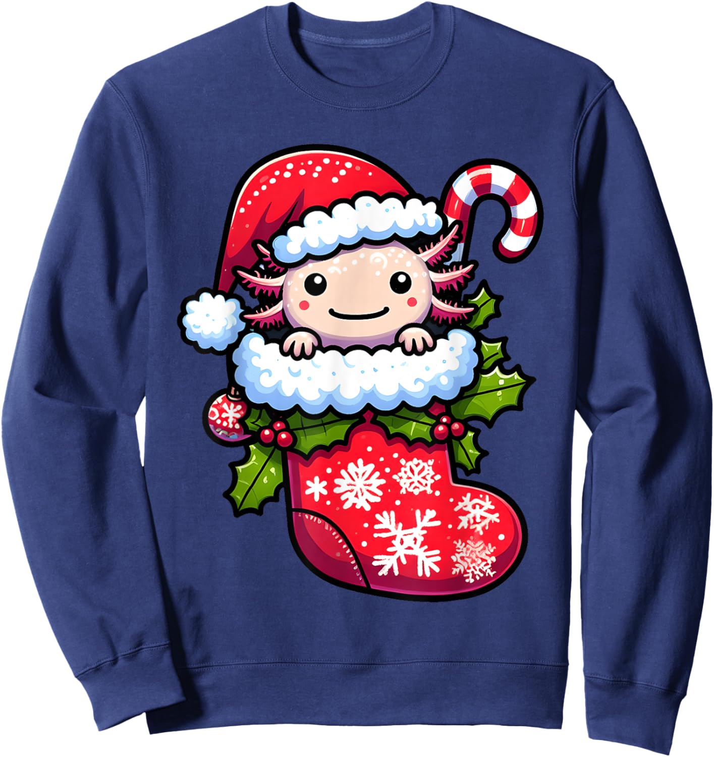 Axolotl Wearing Santa Hat Christmas Stocking Xmas Pajama Sweatshirt - Sweatshirt | Navy