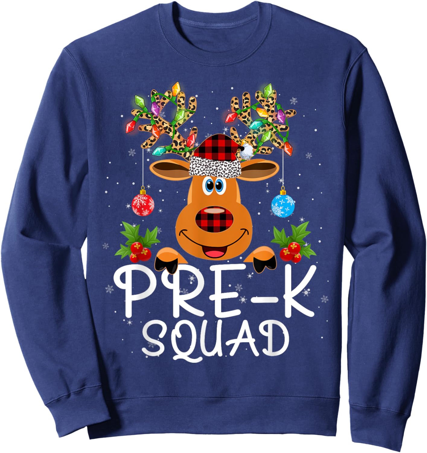 Pre-Kindergarten Squad Teacher Student Reindeer Christmas Sweatshirt - Sweatshirt | Navy