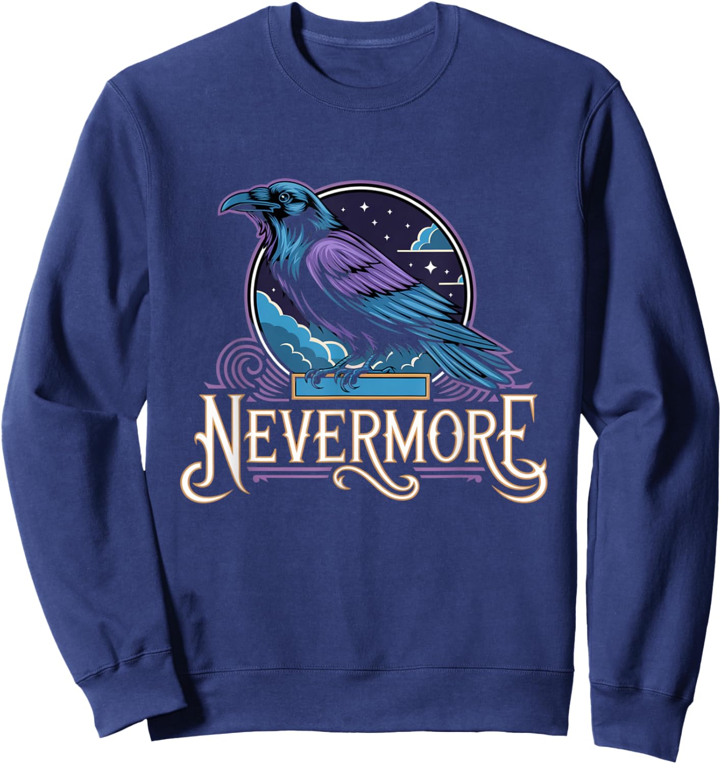 Nevermore Gothic Raven Literary Quote Design Sweatshirt - Sweatshirt | Navy