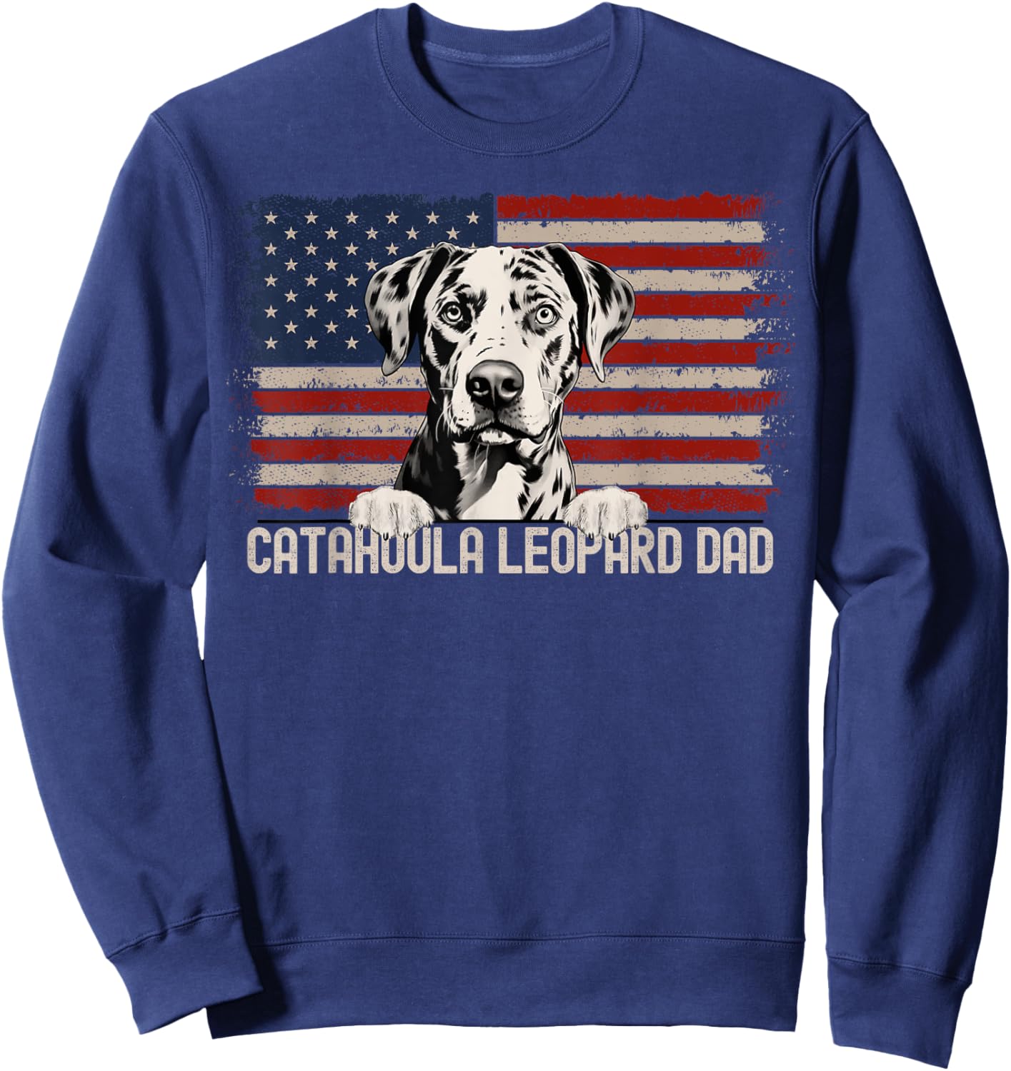 Best Dog Dad Ever American Flag - Catahoula Leopard Dad Sweatshirt - Sweatshirt | Navy