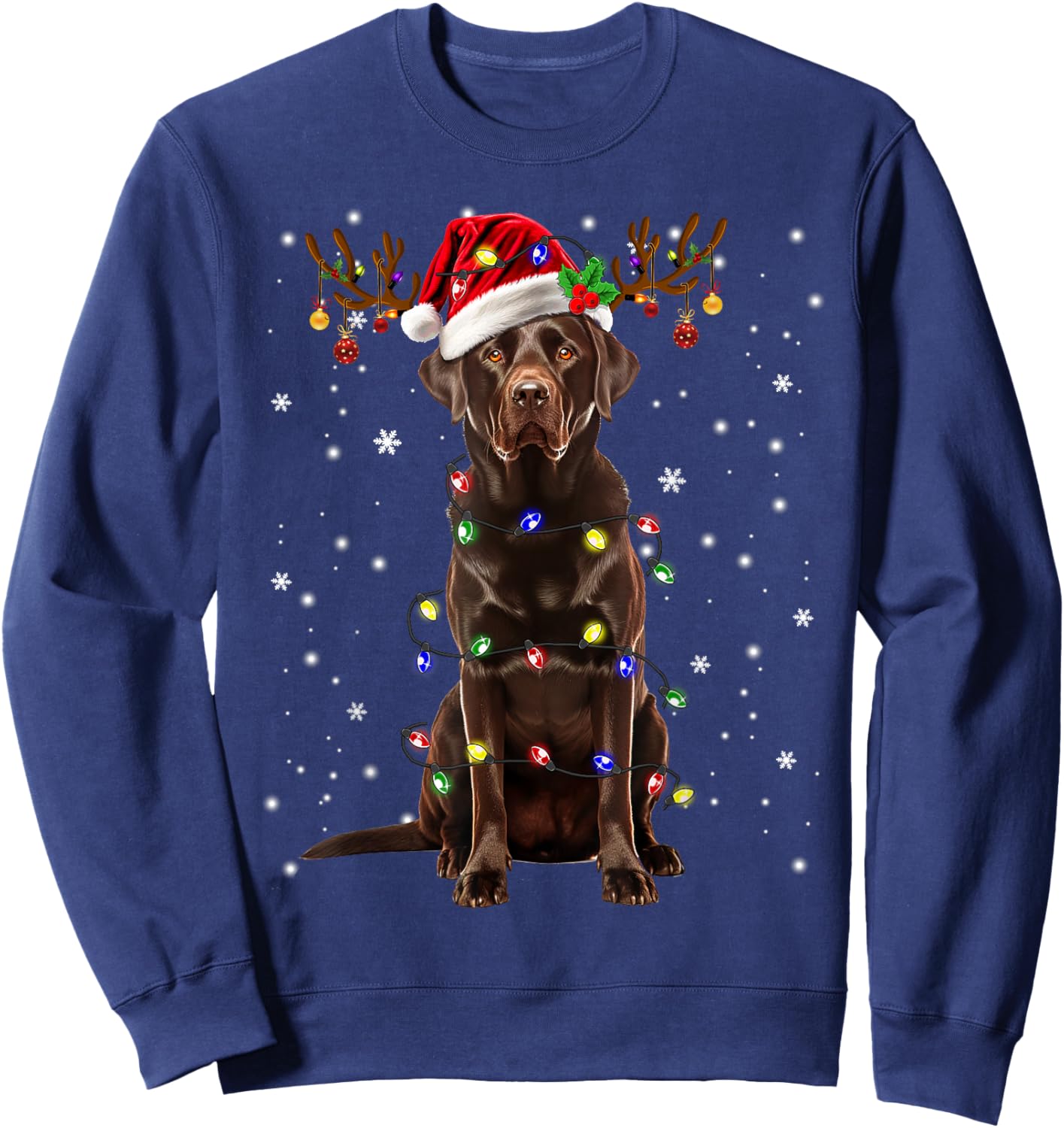 Chocolate Lab Labrador Christmas Tree Light Pajama Dog Xmas Sweatshirt - Sweatshirt | Navy