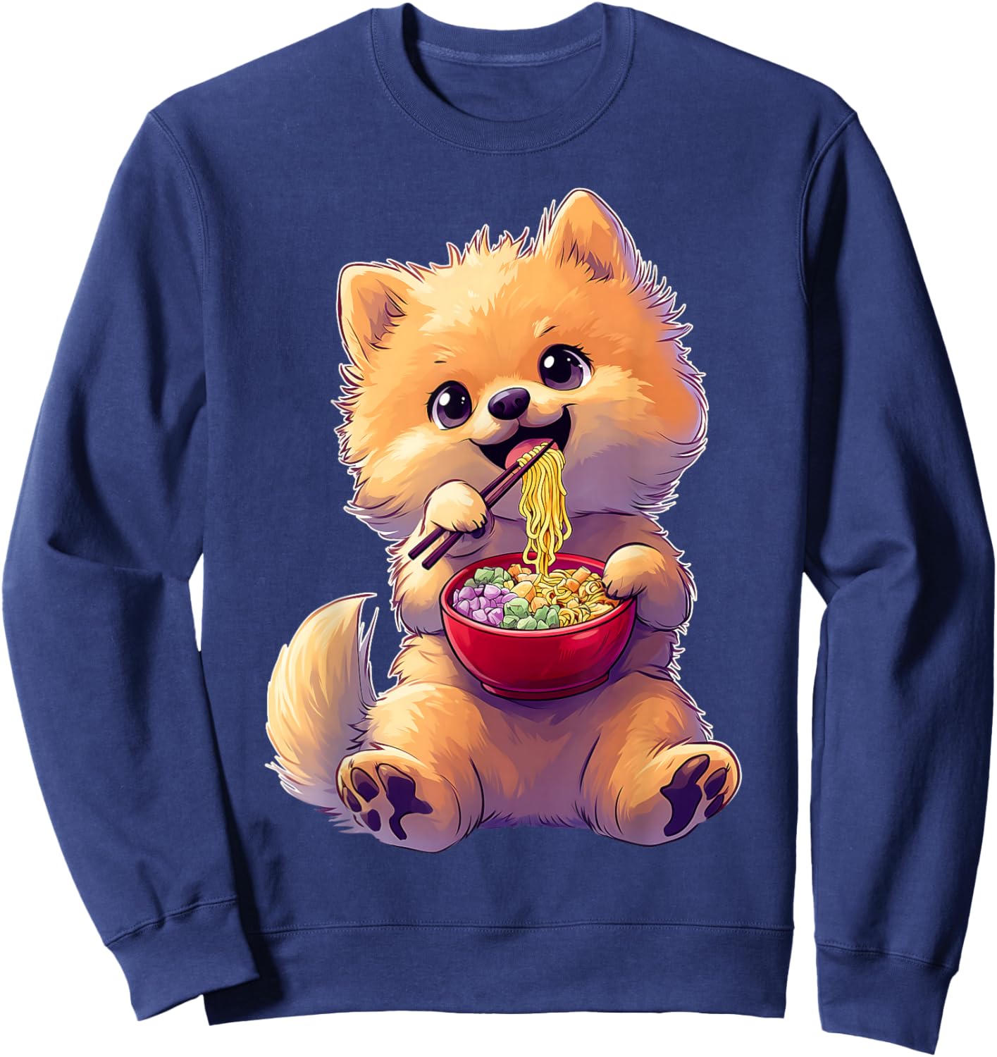 Pomeranian Dog Ramen Japanese Noodles Cute Kawaii Sweatshirt - Sweatshirt | Navy