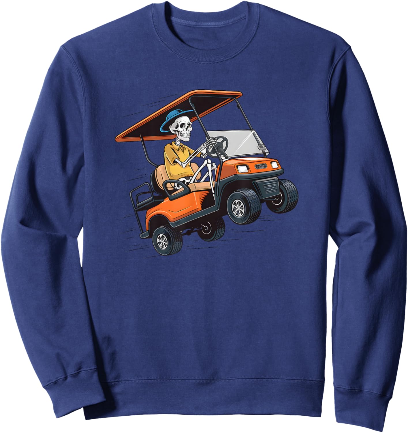 Halloween Funny Skeleton Riding Golf Cart Golfer Sport Lover Sweatshirt - Sweatshirt | Navy