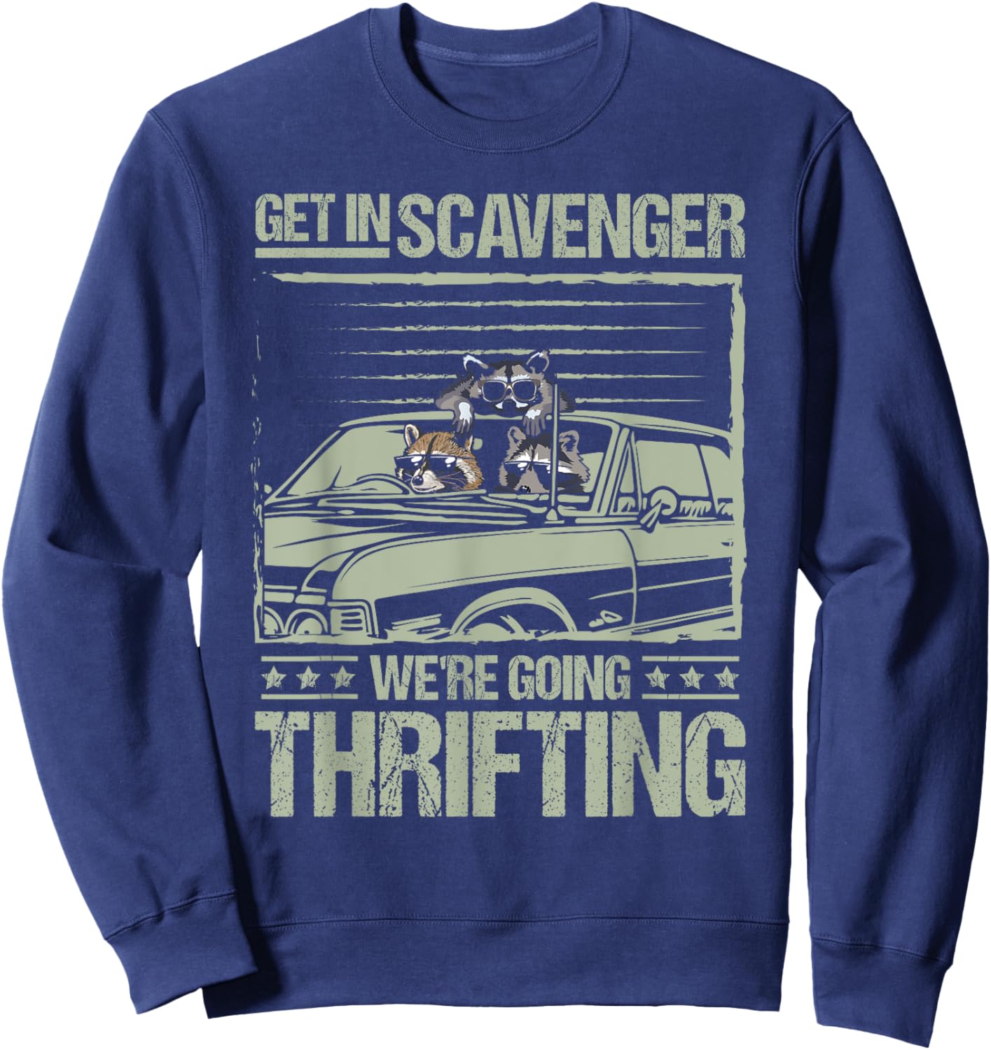 InGENIUS Funny Possum Raccoon Shirts & Gifts -Adults Thrifting Raccoon Black Small Short Sleeve Distressed Modern Meme Riding Sweatshirt - Sweatshirt | Navy