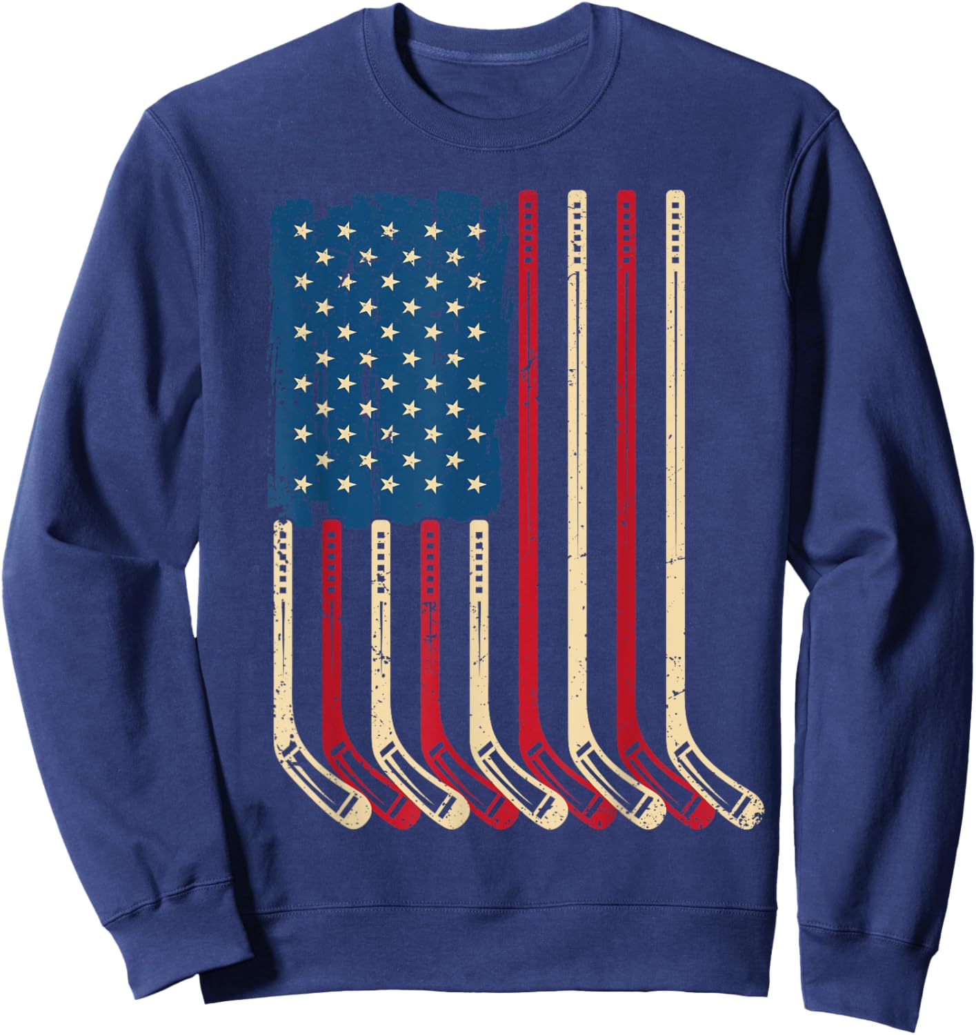 USA Flag Hockey Sticks Patriotic Youth Ice Hockey Player Sweatshirt - Sweatshirt | Navy