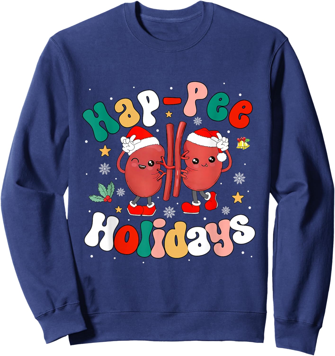 Hap-Pee Holiday Christmas Santa Kidney Nephrology Technician Sweatshirt - Sweatshirt | Navy