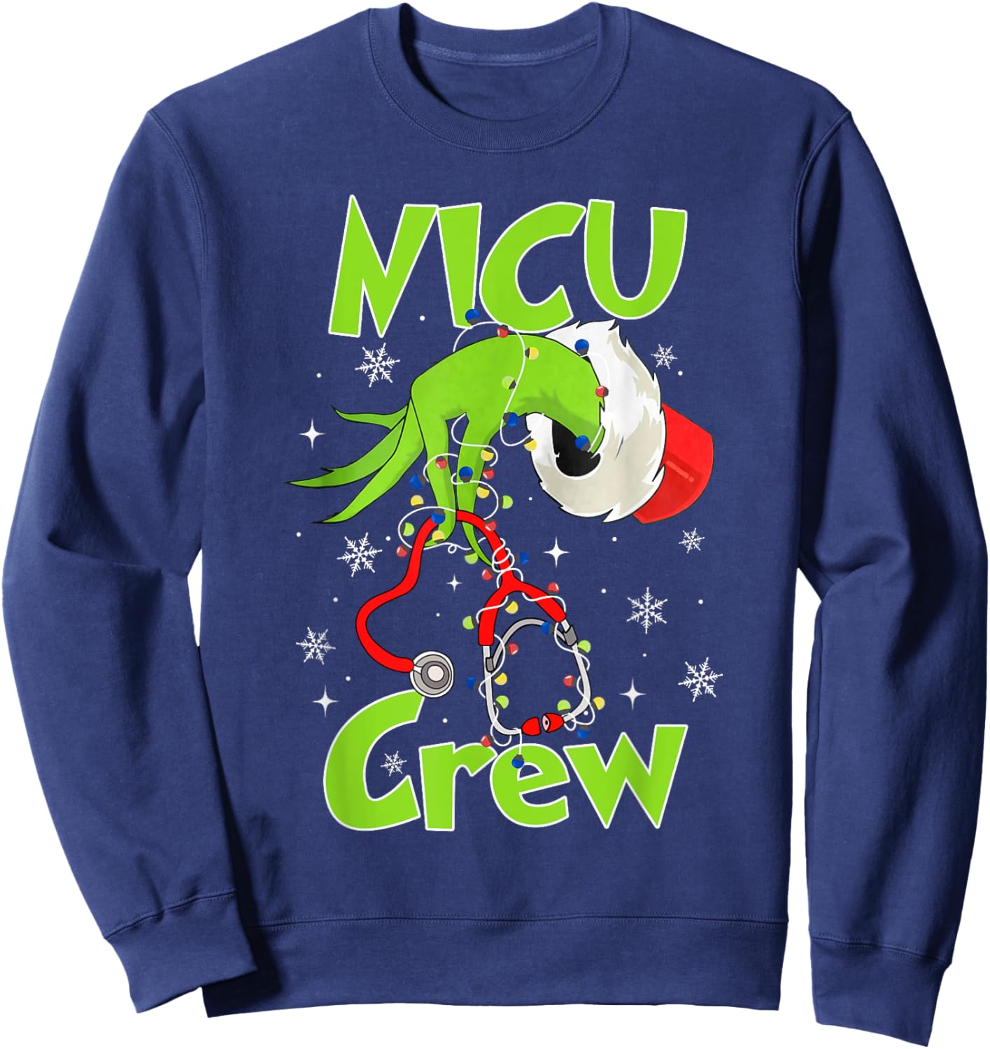 Nurse Christmas Stethoscope NICU Crew Xmas Lights Pajamas Sweatshirt - Sweatshirt | Navy