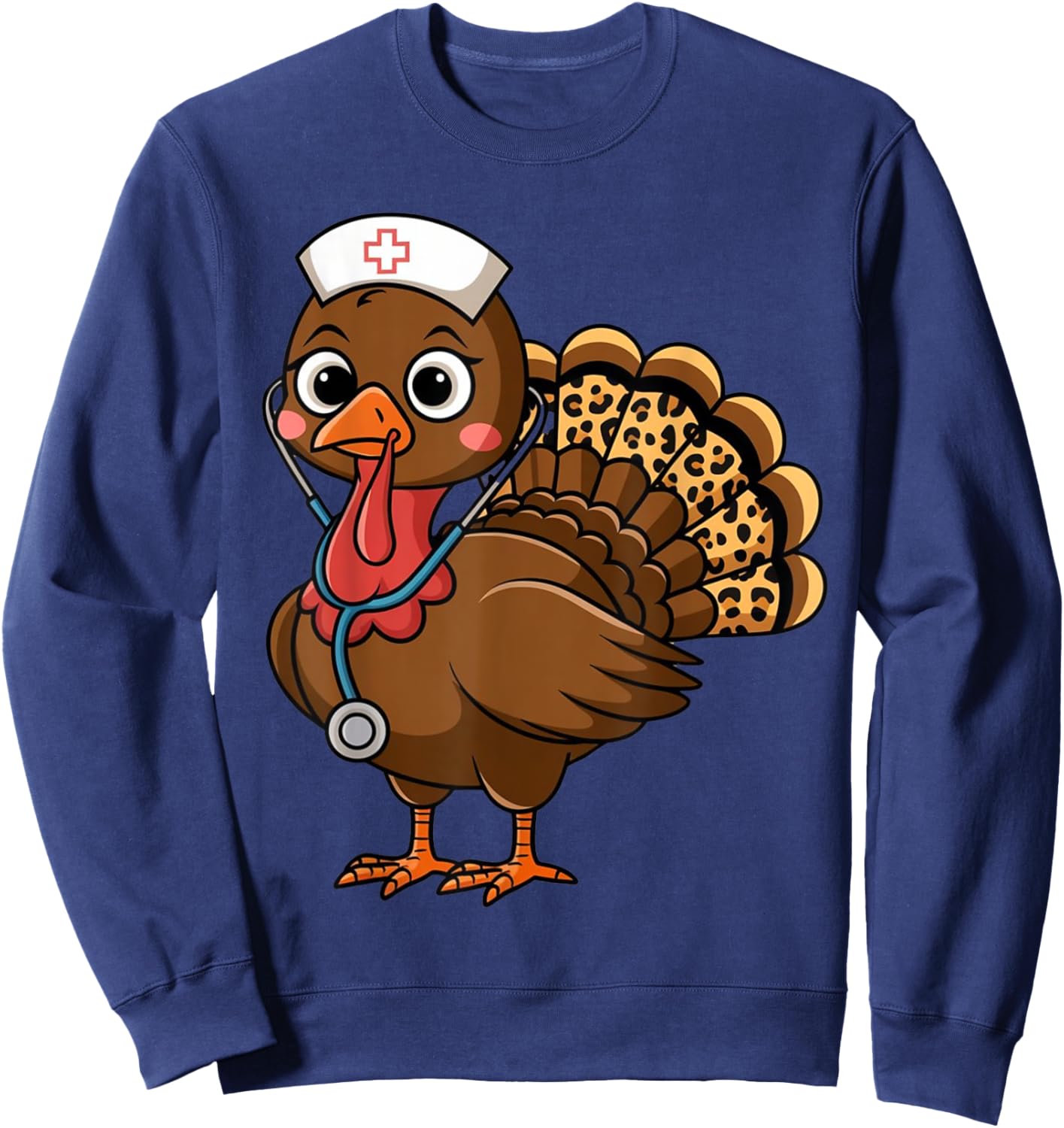 Turkey Nurse Stethoscope Thanksgiving Fall Scrub Top Women Sweatshirt - Sweatshirt | Navy
