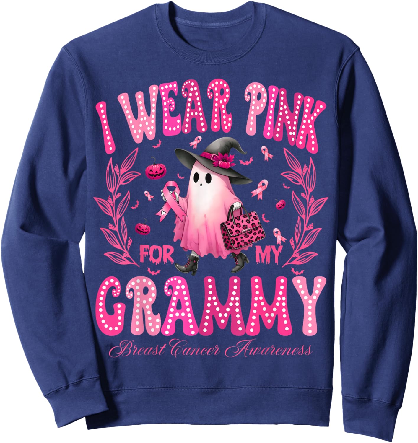 I Wear Pink For My Grammy Breast Cancer Boo Halloween Sweatshirt - Sweatshirt | Navy