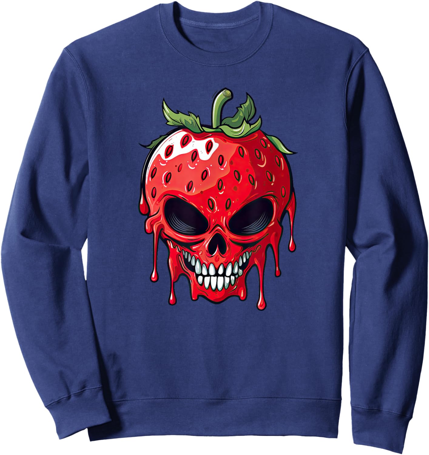Scary Strawberry Groovy Halloween Skull Sweatshirt - Sweatshirt | Navy