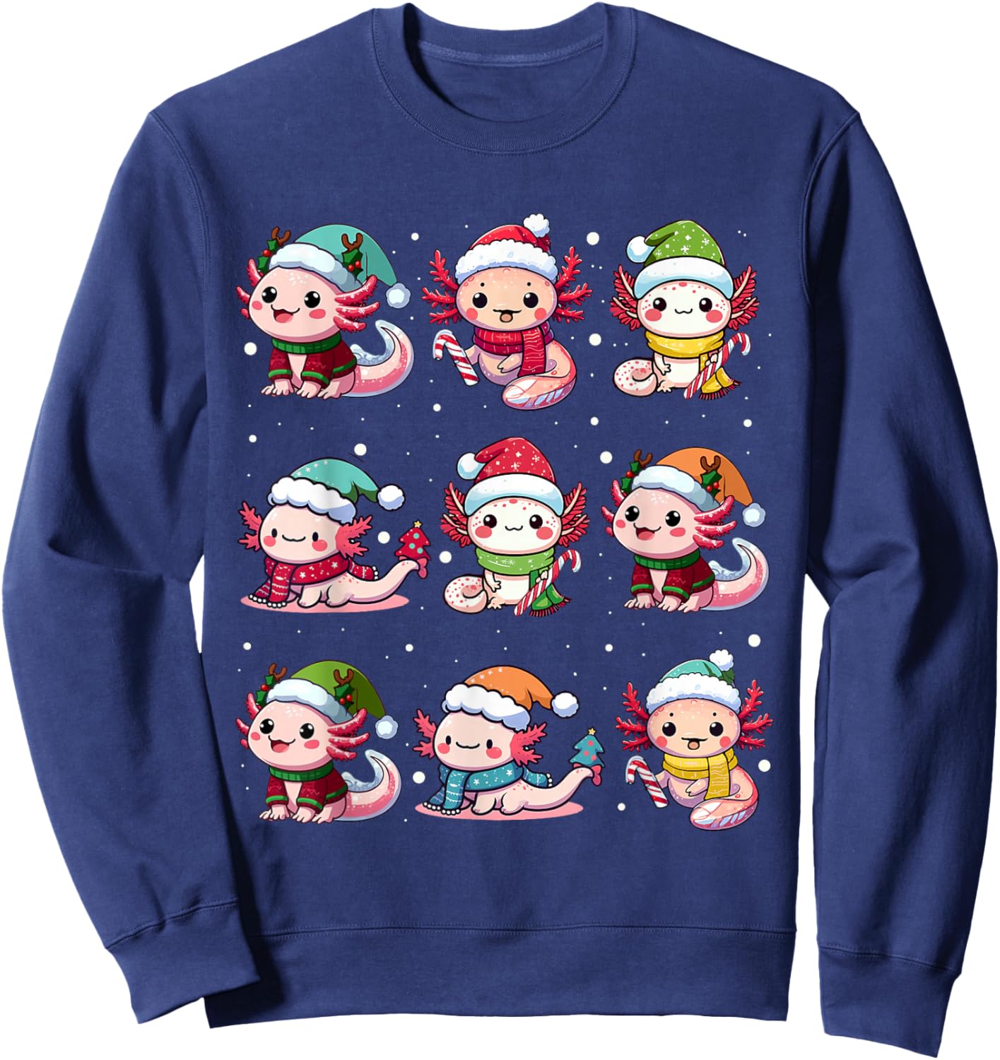 Cute Axolotl Santa Hat Xmas Lights Japanese Christmas Anime Sweatshirt - Sweatshirt | Navy