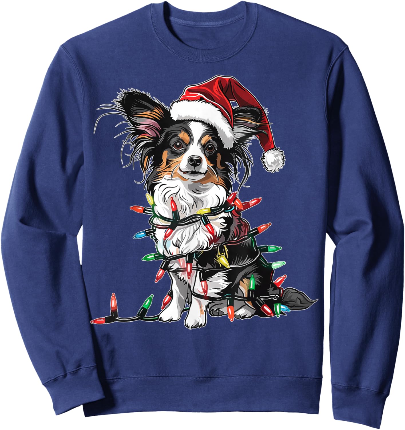 Cute Papillon Dog Christmas Hat Xmas Sweatshirt - Sweatshirt | Navy