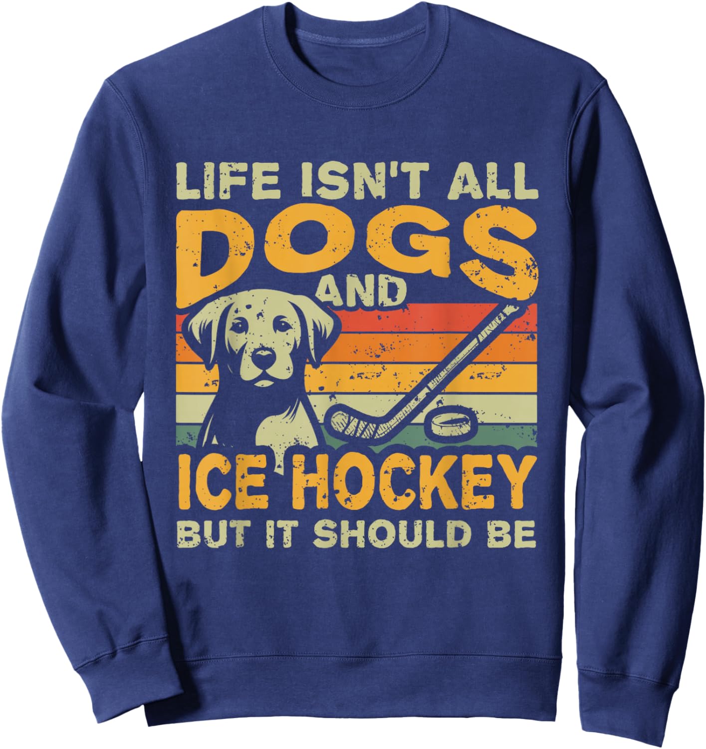 Adult Retro Themed Dog And Hockey Black Small Sweatshirt - Sweatshirt | Navy