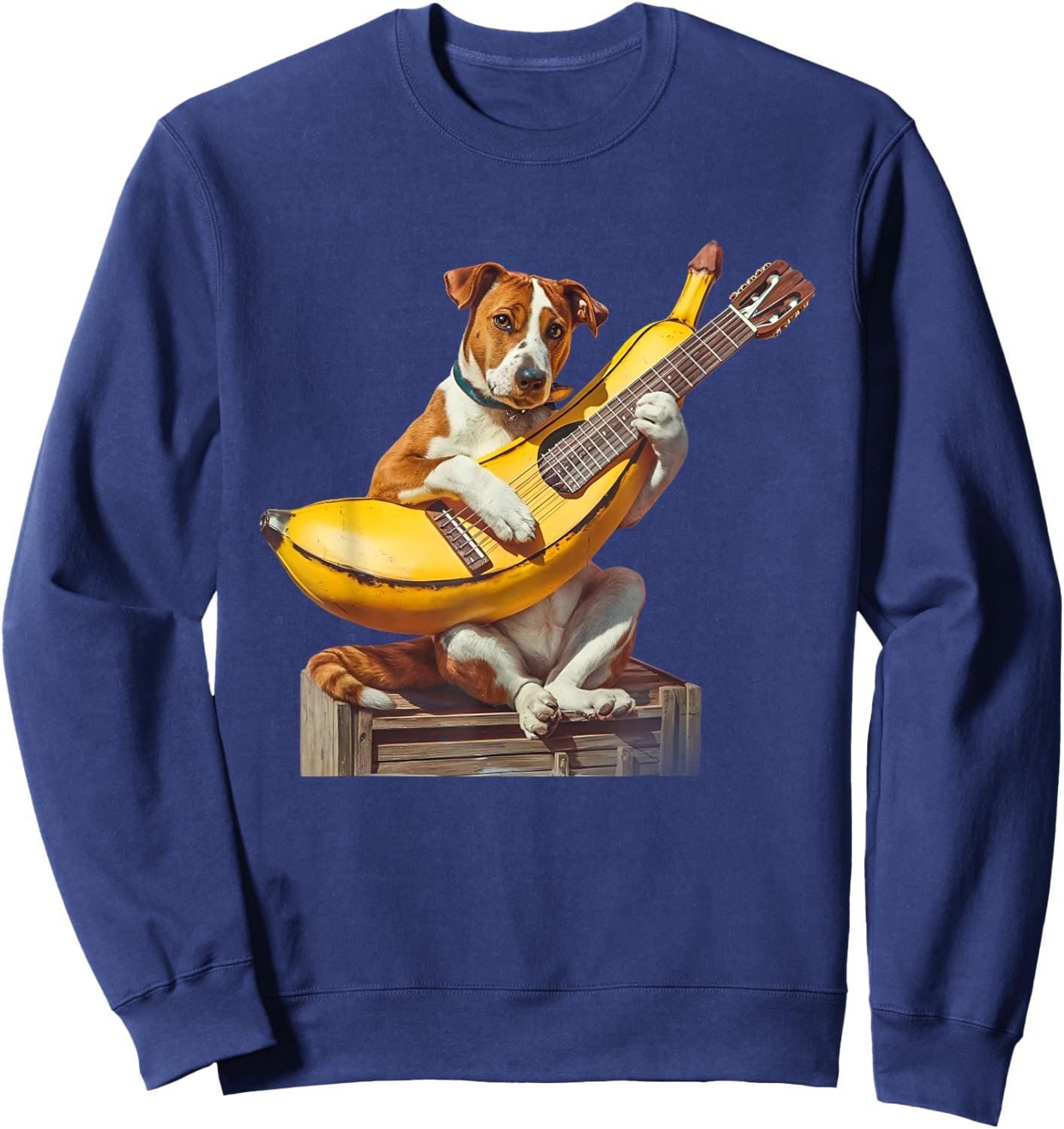 Retro Labrador Dog Playing Acoustic Guitar Banana Dog Lover Women Girls Kids Sweatshirt - Sweatshirt | Navy