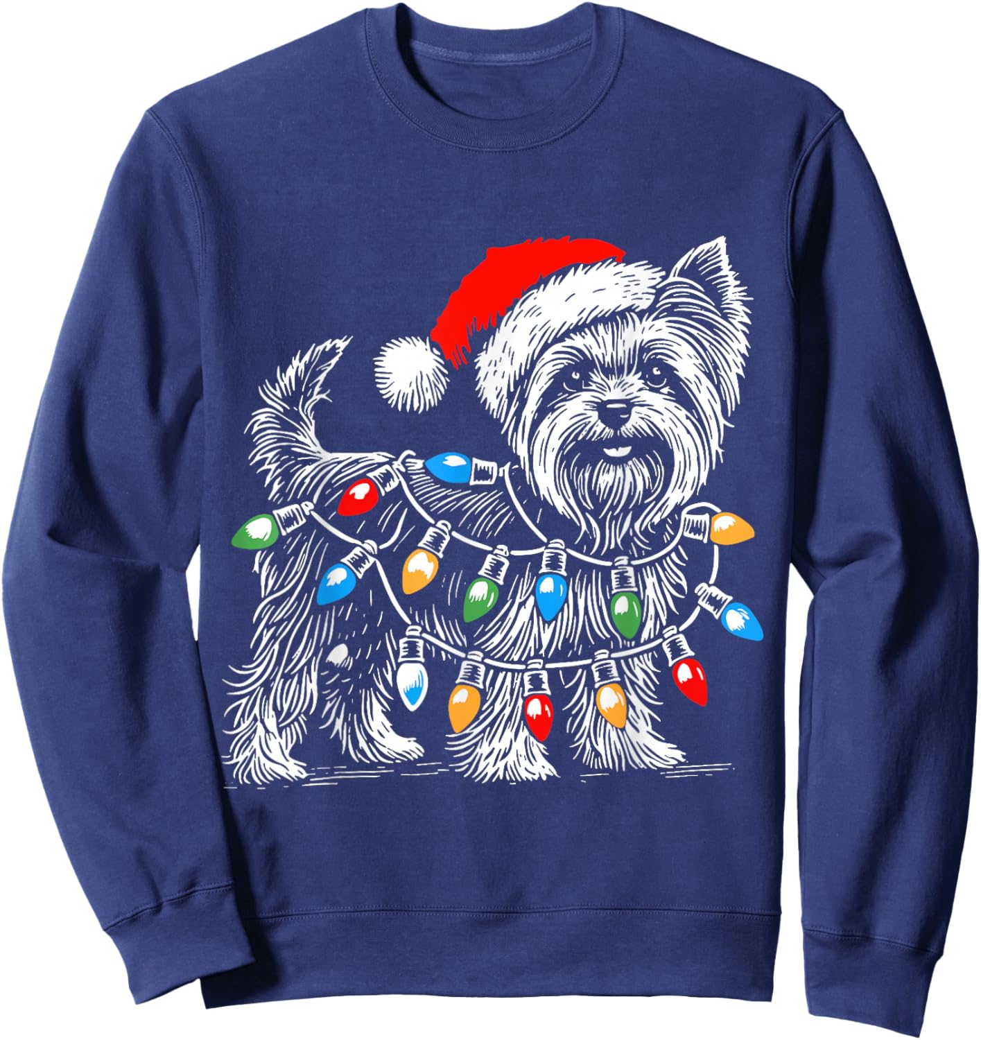 Yorkshire Terrier Christmas Lights Decorations Yorkie Dog PJ Sweatshirt - Sweatshirt | Navy