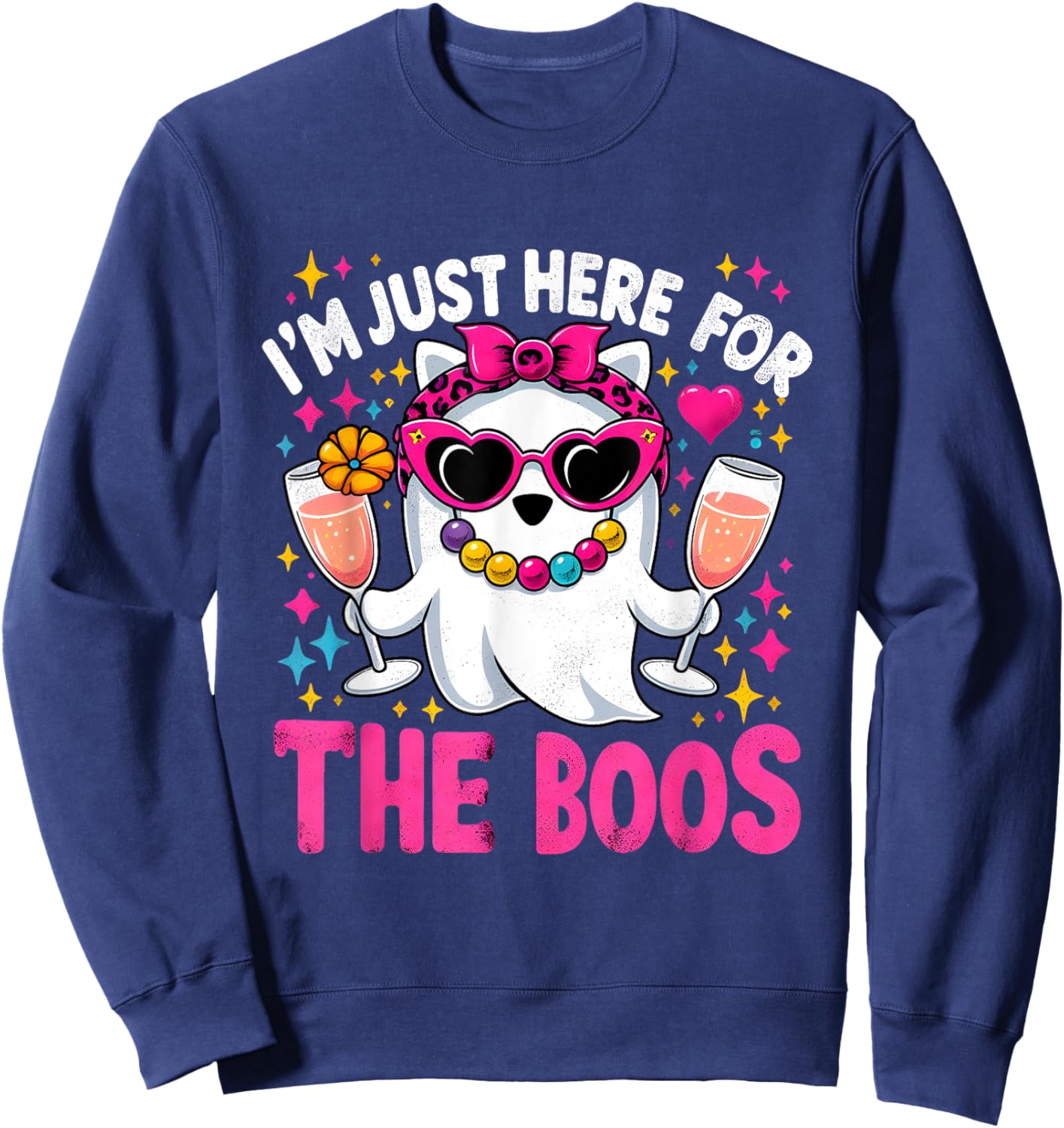 I'm Just Here For The Boos Funny Halloween Gifts Women Ghost Sweatshirt - Sweatshirt | Navy