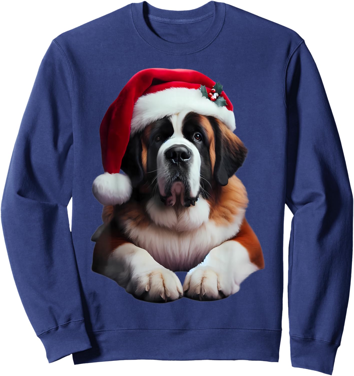 Saint Bernard With Santa Hat Christmas Xmas Dog Owner Mom Sweatshirt - Sweatshirt | Navy