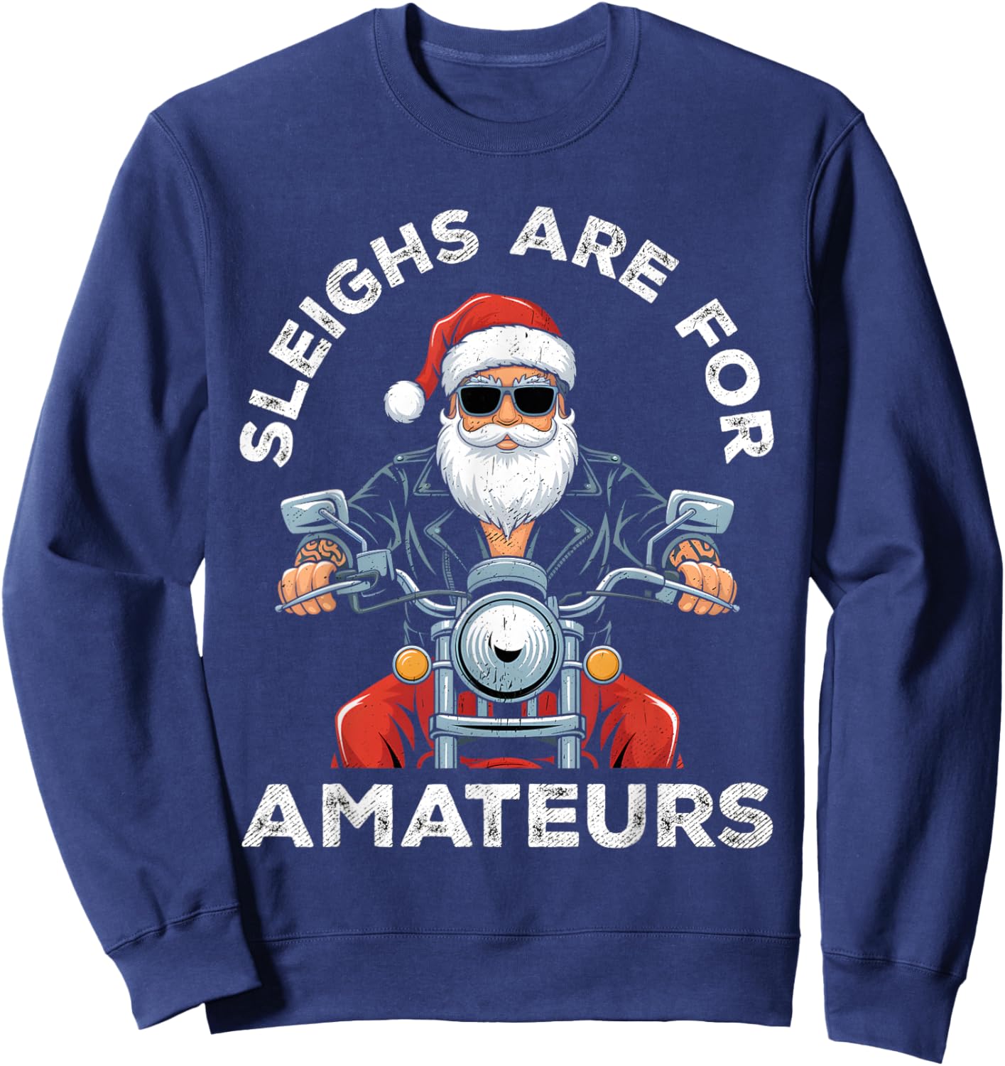 Christmas Funny Santa Claus Retro X-Mas Vacation Motorcycle Sweatshirt - Sweatshirt | Navy