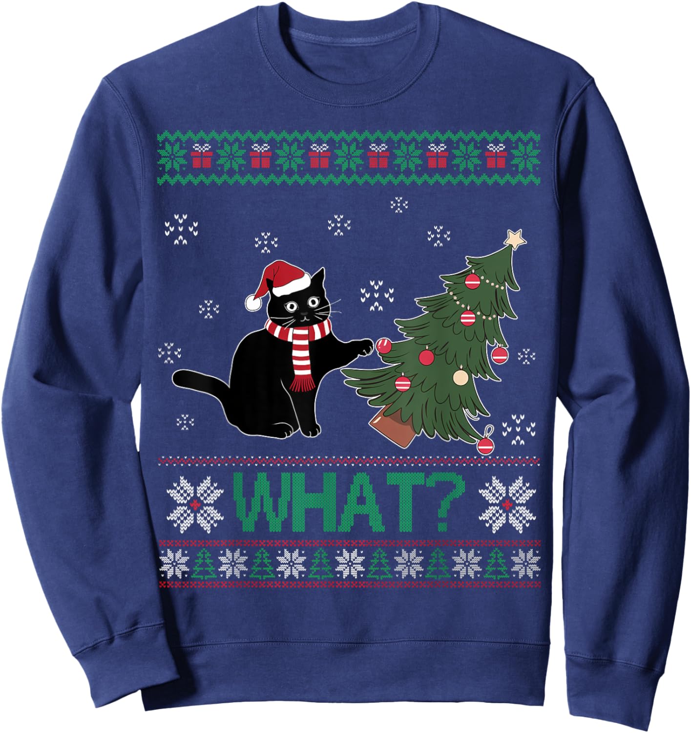 Black Cat What Pushing Christmas Tree Funny Cat Xmas Gifts Men Women Kids Sweatshirt - Sweatshirt | Navy