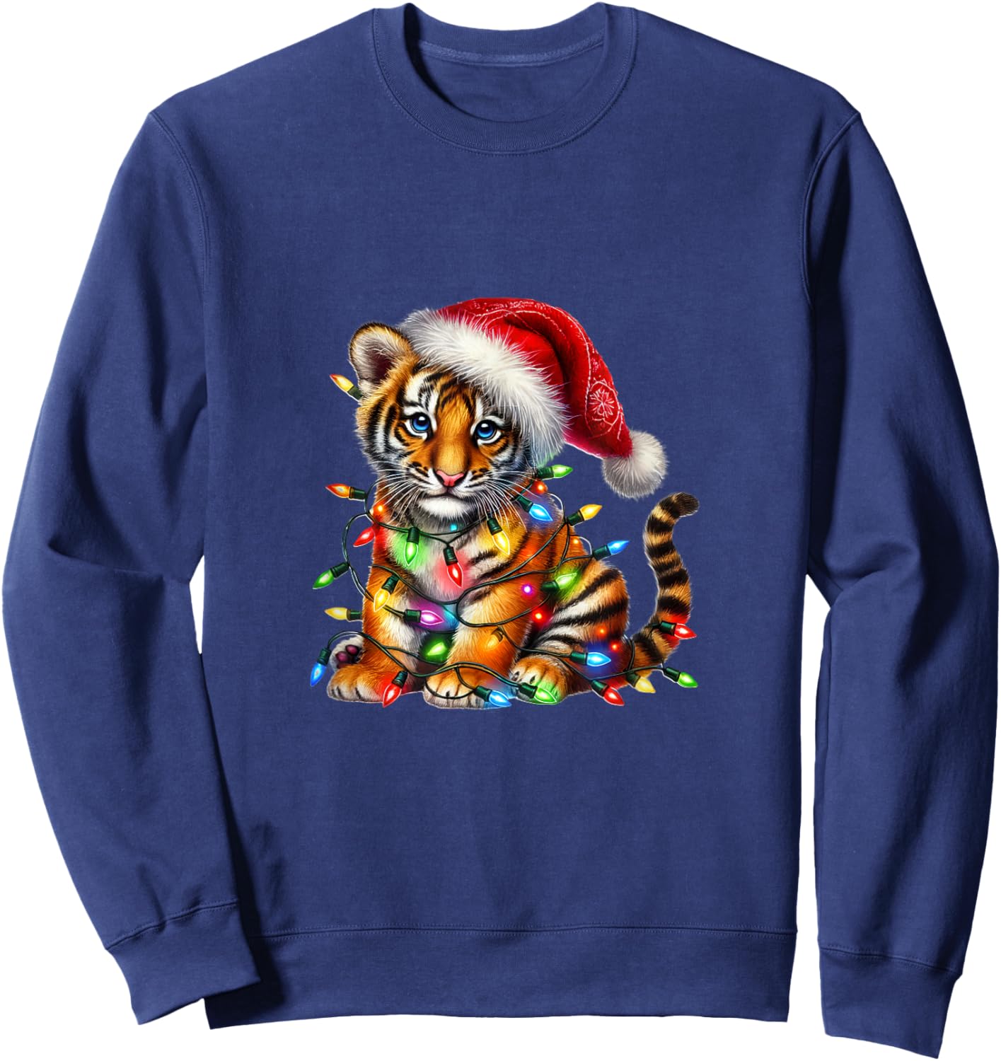 Cute Tiger Christmas Lights Festive Holiday Sweatshirt - Sweatshirt | Navy