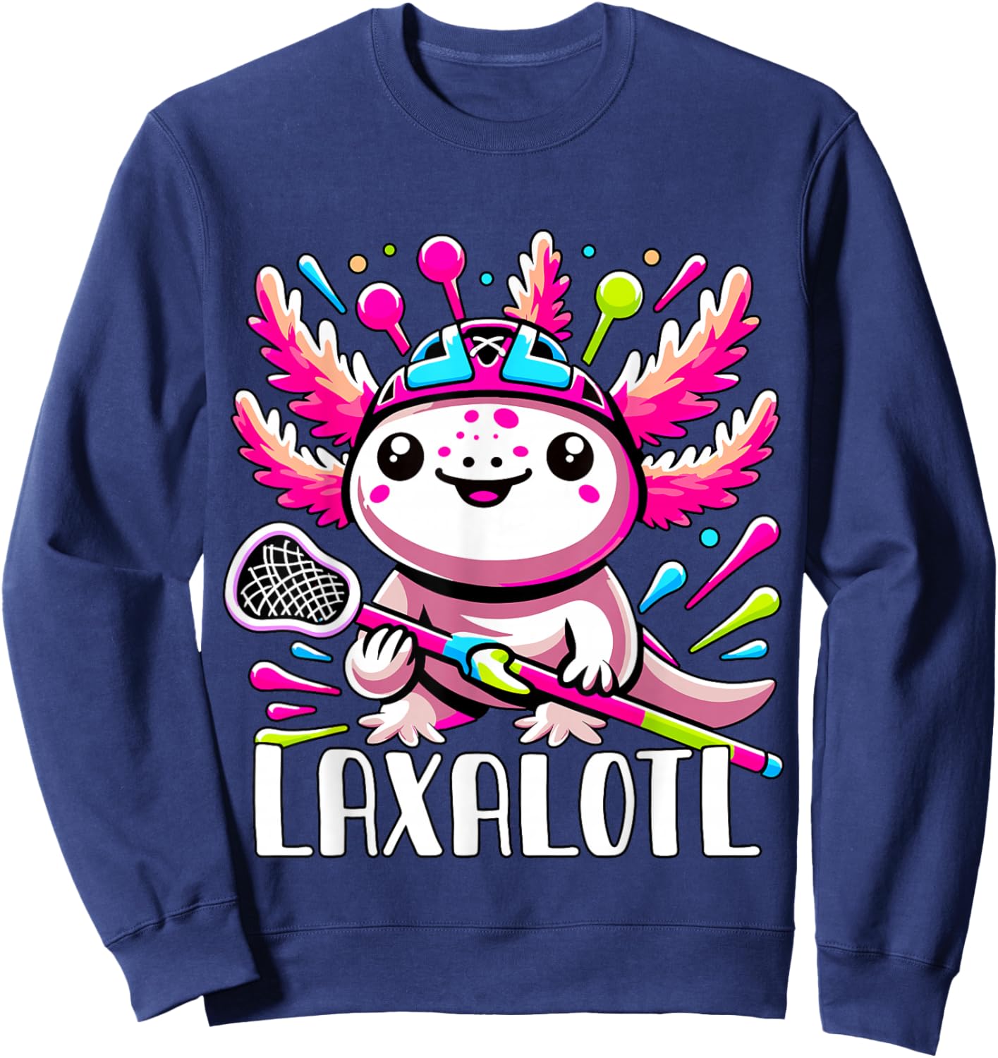 Laxalotl Axolotl Lacrosse Player Sweatshirt - Sweatshirt | Navy
