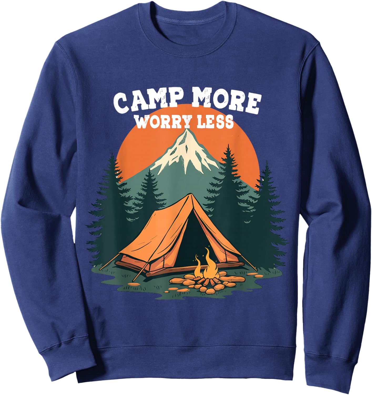 Camp More Worry Less Camping-themed Retro Design Sweatshirt - Sweatshirt | Navy