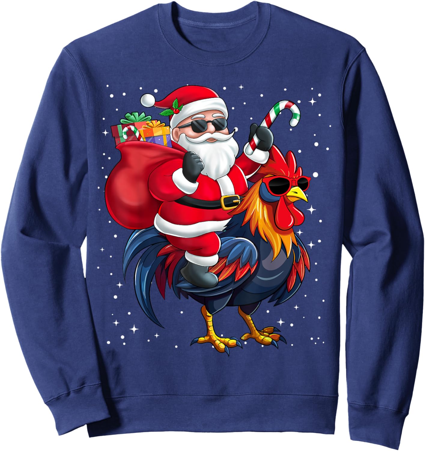 Santa Claus Riding A Chicken Christmas Boy Girl Kids Sweatshirt - Sweatshirt | Navy