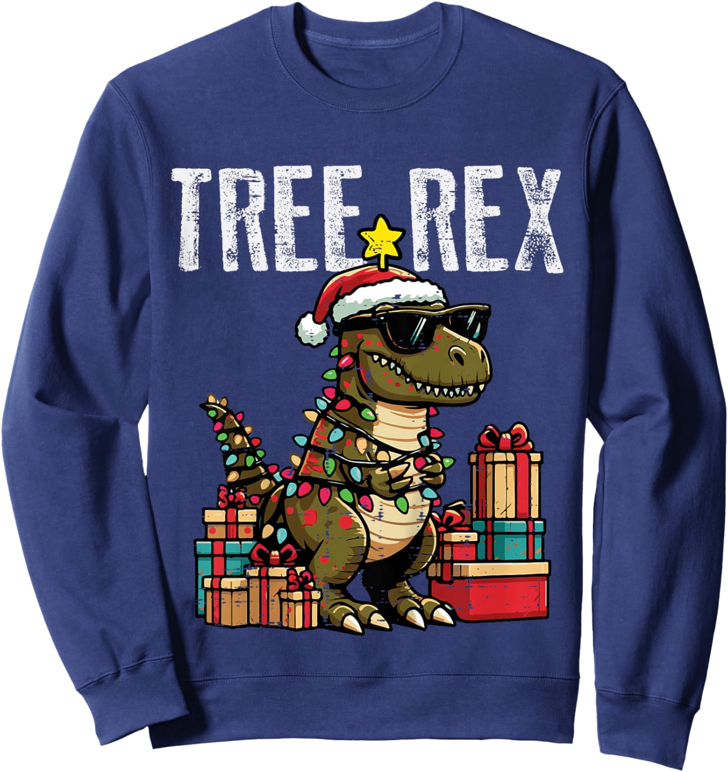 Kids Christmas Dinosaur Tree Rex Xmas Trex Toddler Boys Kid Youth Sweatshirt - Sweatshirt | Navy