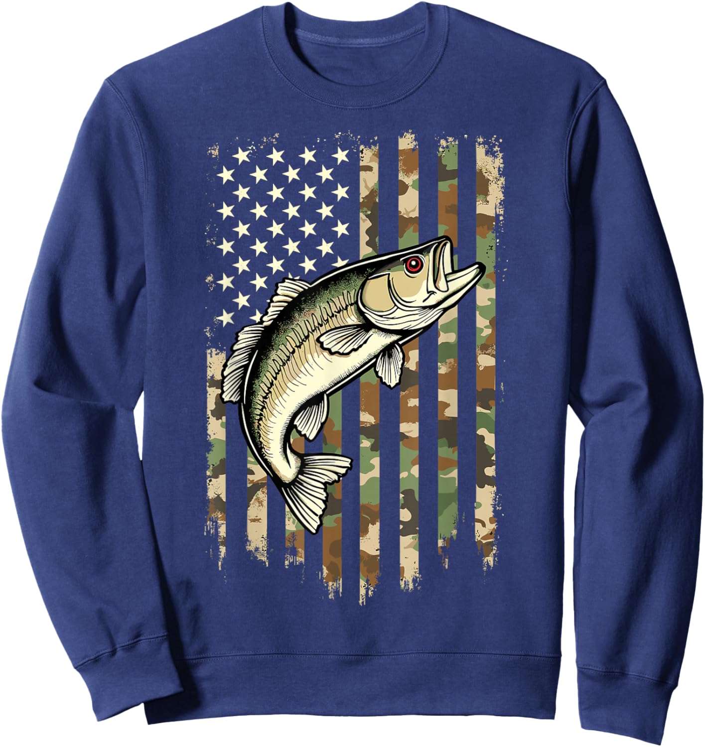 Fishing Camouflage USA American Flag Camo Fisherman Sweatshirt - Sweatshirt | Navy