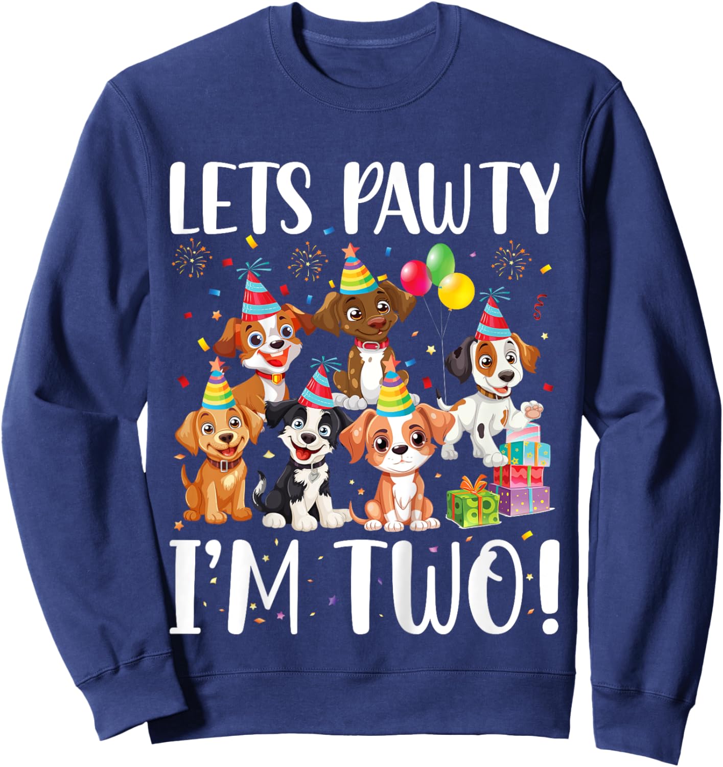 Kids Let's Pawty I'm Two Years Old Kids Dog Lover Birthday Party Sweatshirt - Sweatshirt | Navy