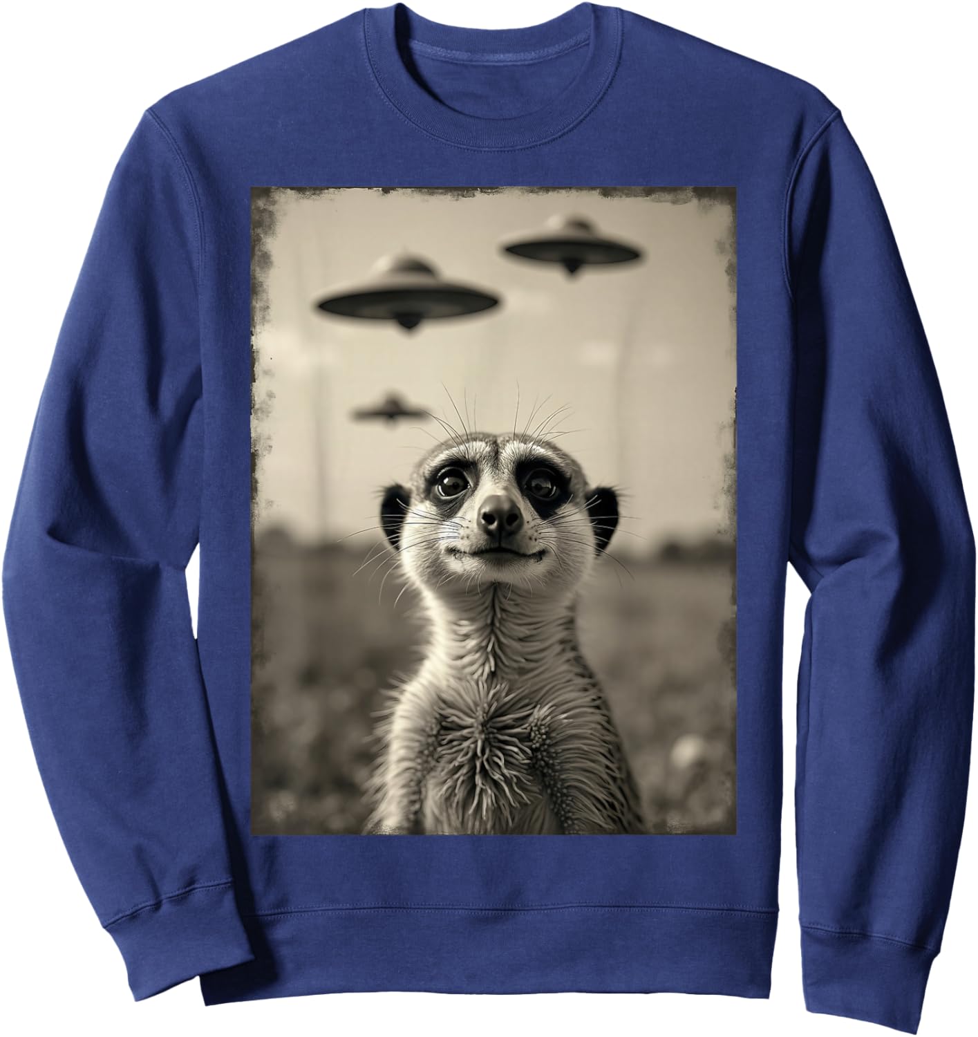 Funny meerkat Selfie with UFOs Weird Alien Sweatshirt - Sweatshirt | Navy