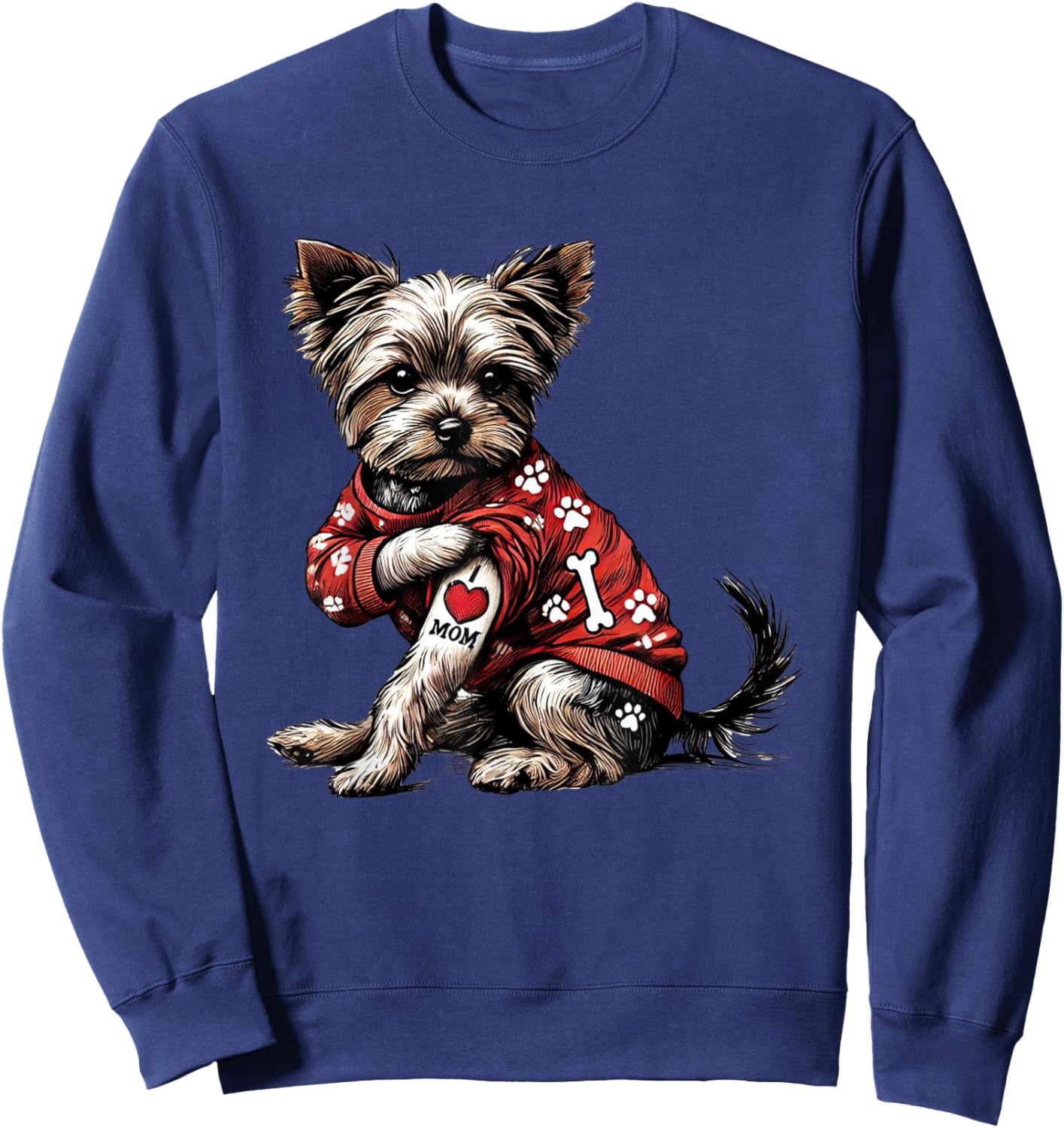 Funny I Love Mom Tattoo Yorkshire Terrier Mom Sweatshirt - Sweatshirt | Navy
