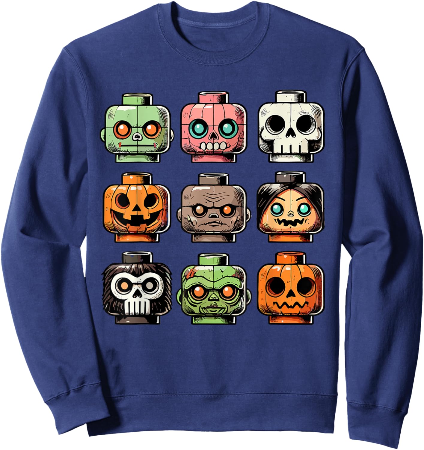 Retro Horror Bricks Head Scary Halloween Mask Sweatshirt - Sweatshirt | Navy