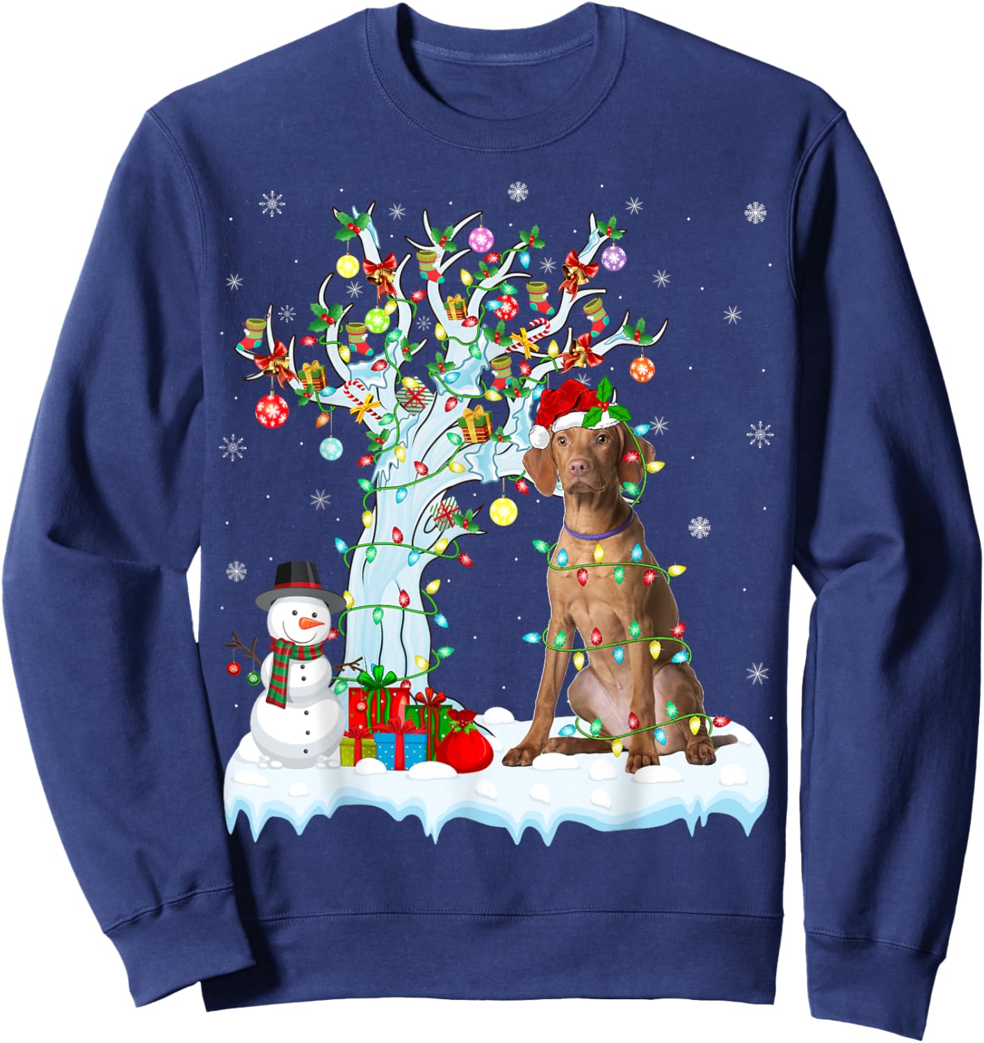 Vizsla Dog Xmas Lighting Tree Santa Hat Vizsla Christmas Men Women Kids Sweatshirt - Sweatshirt | Navy