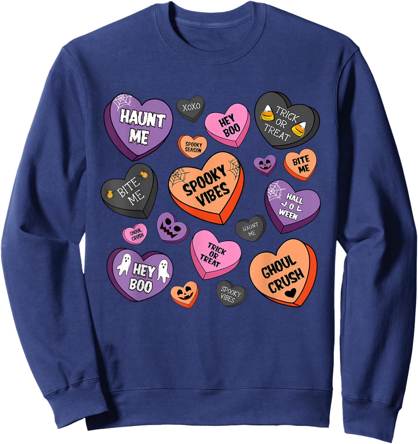 Candy Heart Halloween Spooky Vibes Candy Heart Halloween Sweatshirt - Sweatshirt | Navy