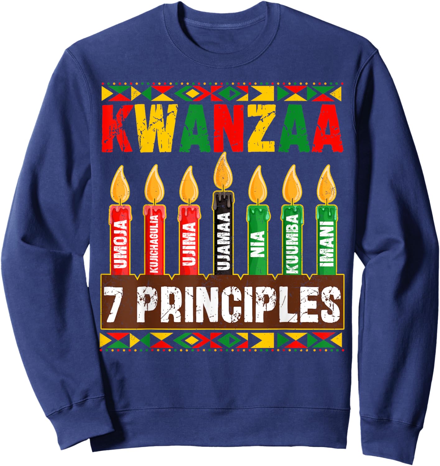 Happy Kwanzaa Kinara Seven Principles Candles Pan African Sweatshirt - Sweatshirt | Navy