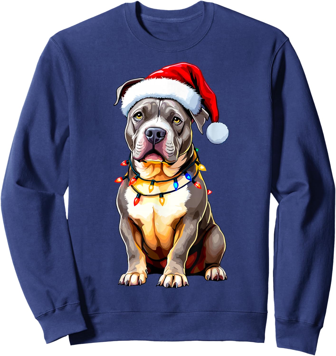 Funny Pitbull Pittie Santa Dog Lover Xmas Christmas Lights Women Kids Sweatshirt - Sweatshirt | Navy