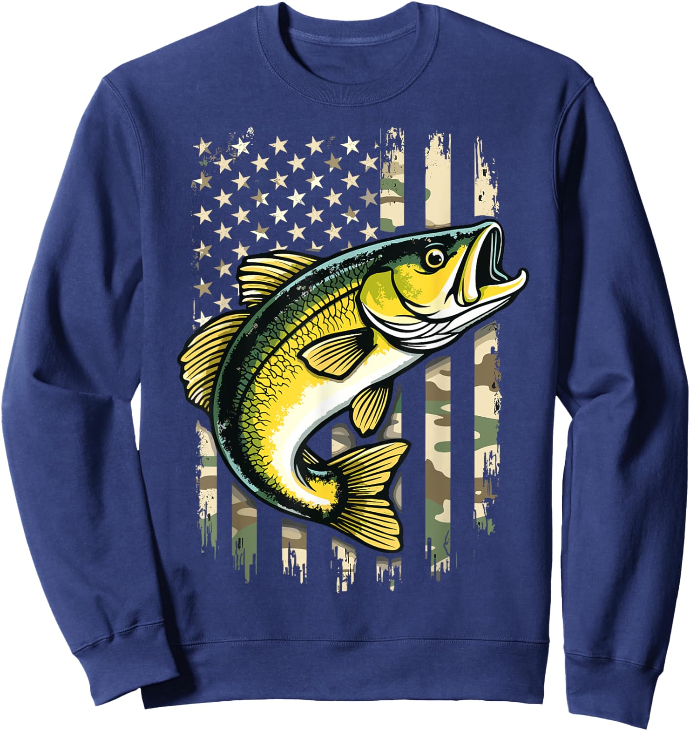 Fish Camo US Flag Cool Fishing Patriotic Sweatshirt - Sweatshirt | Navy