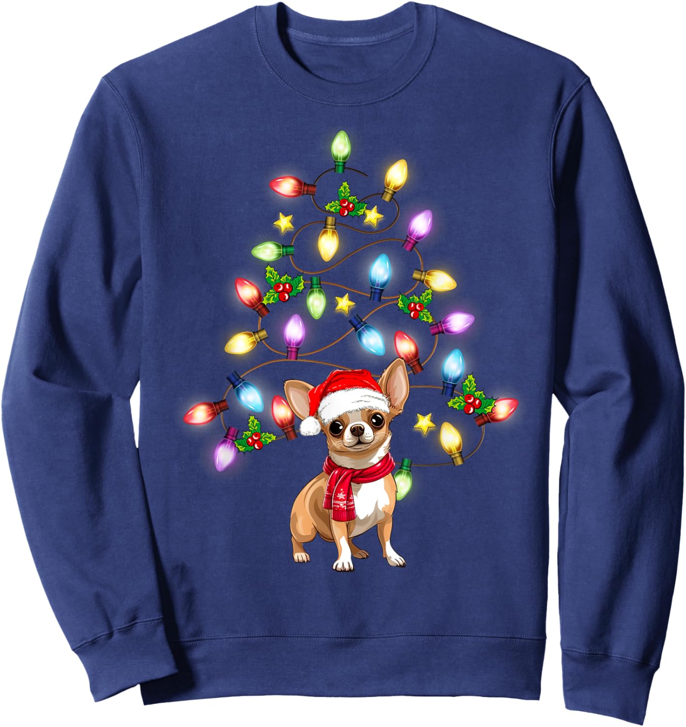 Chihuahua Cute Dog Santa Christmas Tree Decor Sweatshirt - Sweatshirt | Navy