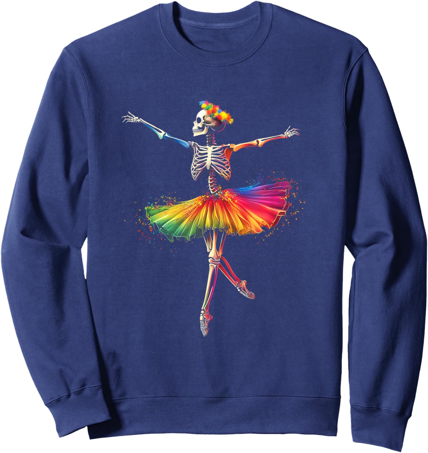 Halloween Skeleton Dancing Rainbow Ballerina Girls Women Sweatshirt - Sweatshirt | Navy