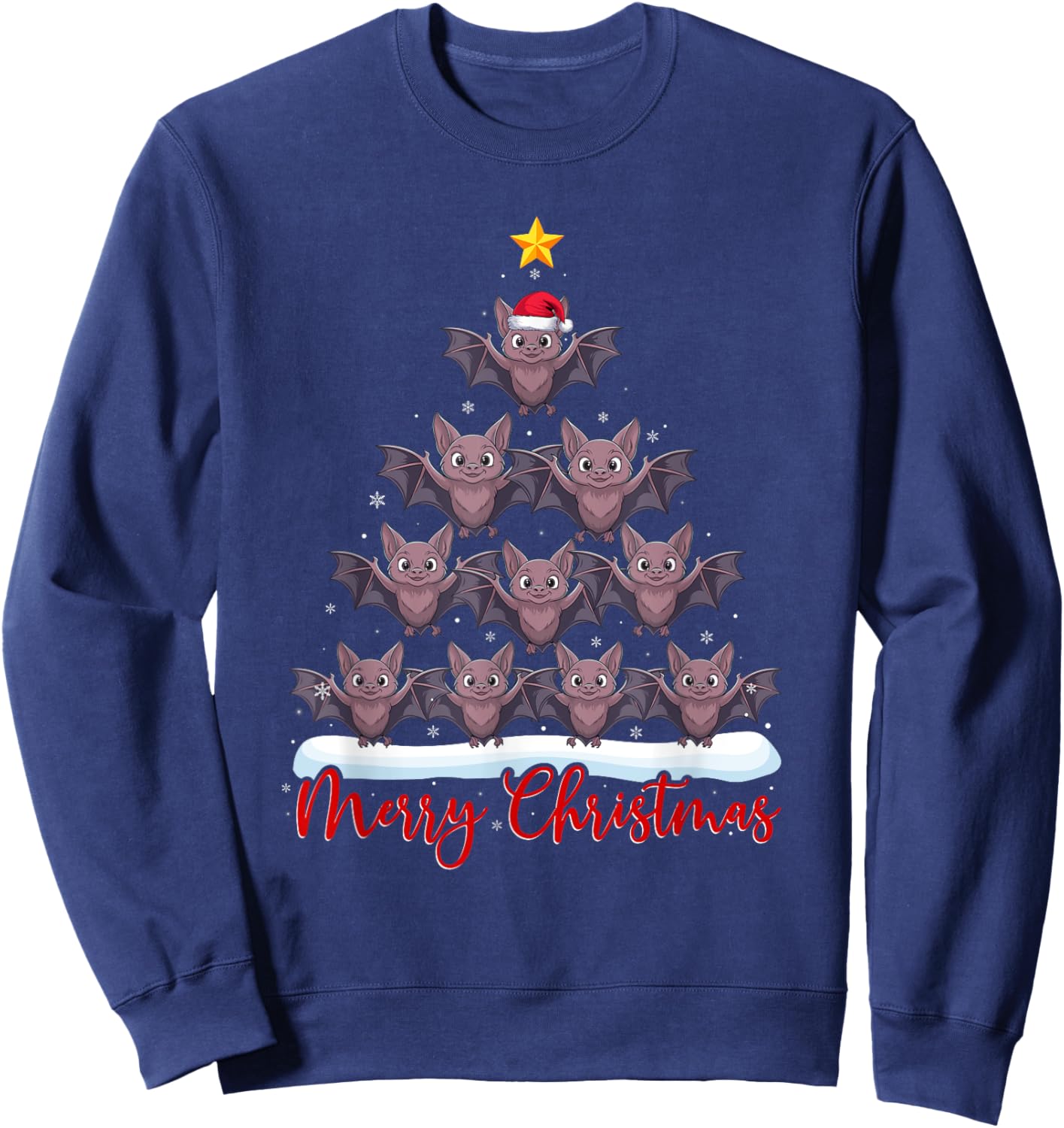 Santa Hat Ugly Xmas Funny Bat Christmas Tree Sweatshirt - Sweatshirt | Navy