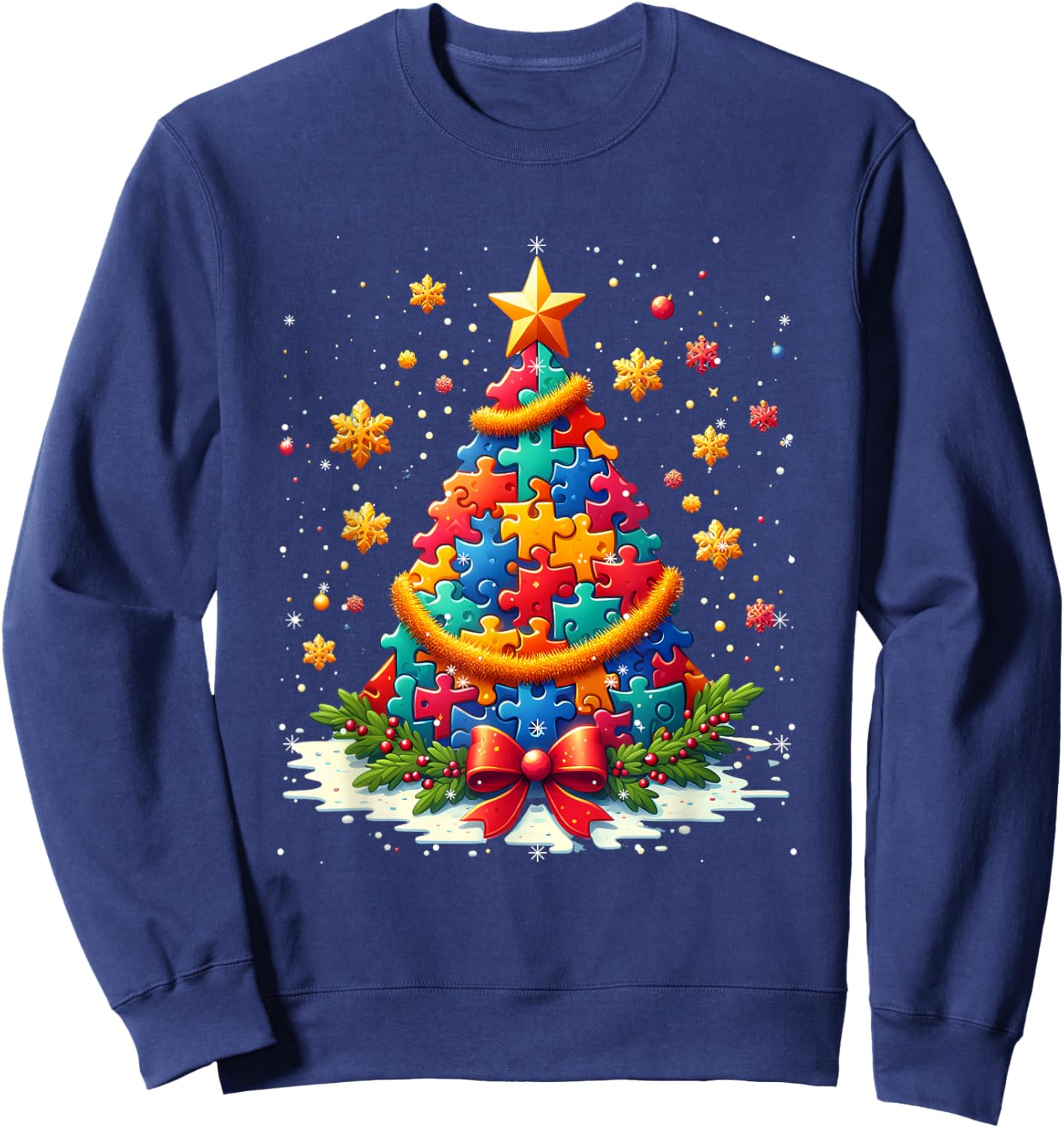 Autism Christmas Tree Lights Xmas Cute Xmas Autism Awareness Sweatshirt - Sweatshirt | Navy