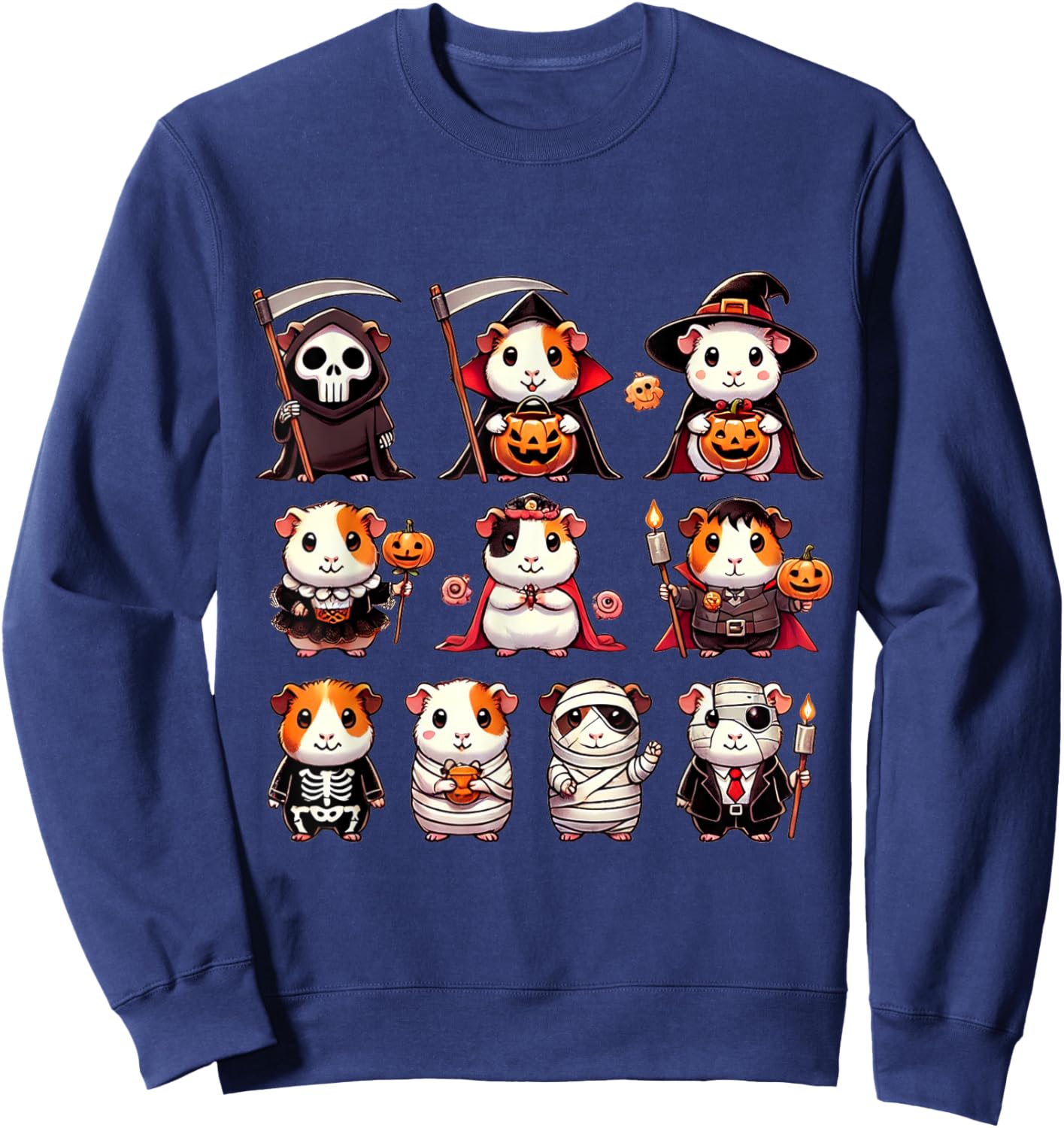 Guinea Pig Spooky Ghost Horror Pumpkin Guinea Pig Halloween Sweatshirt - Sweatshirt | Navy